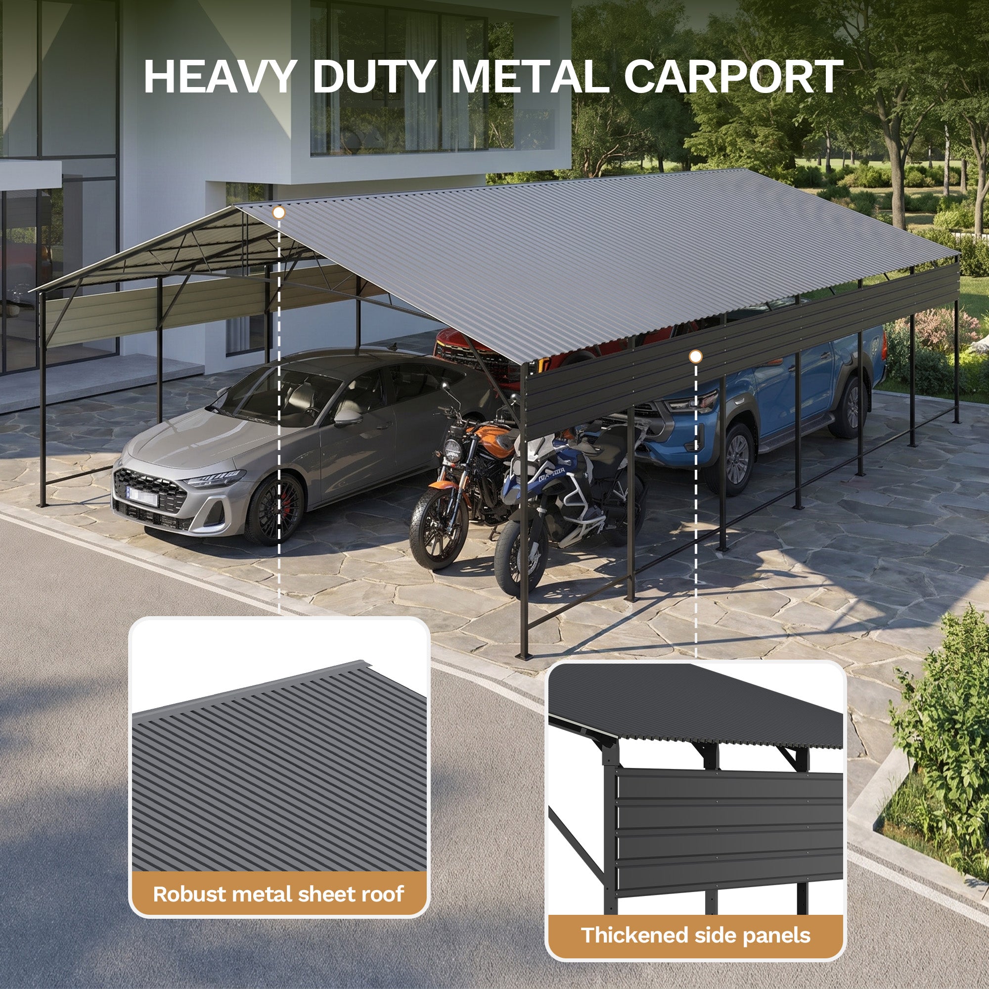 Patiowell 20x30 ft Outdoor Metal Carport, Black