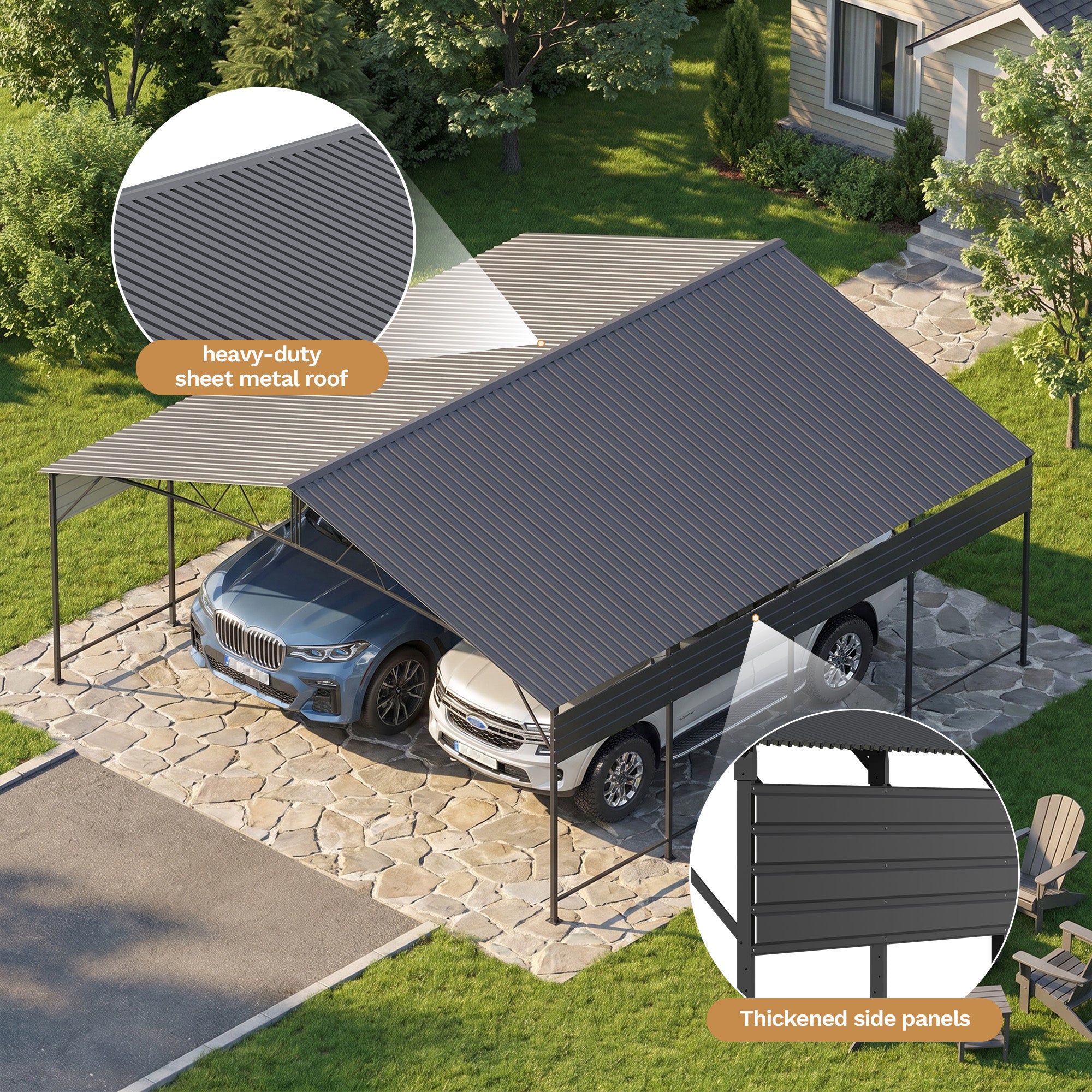 Patiowell 20x20 ft Outdoor Metal Carport, Black