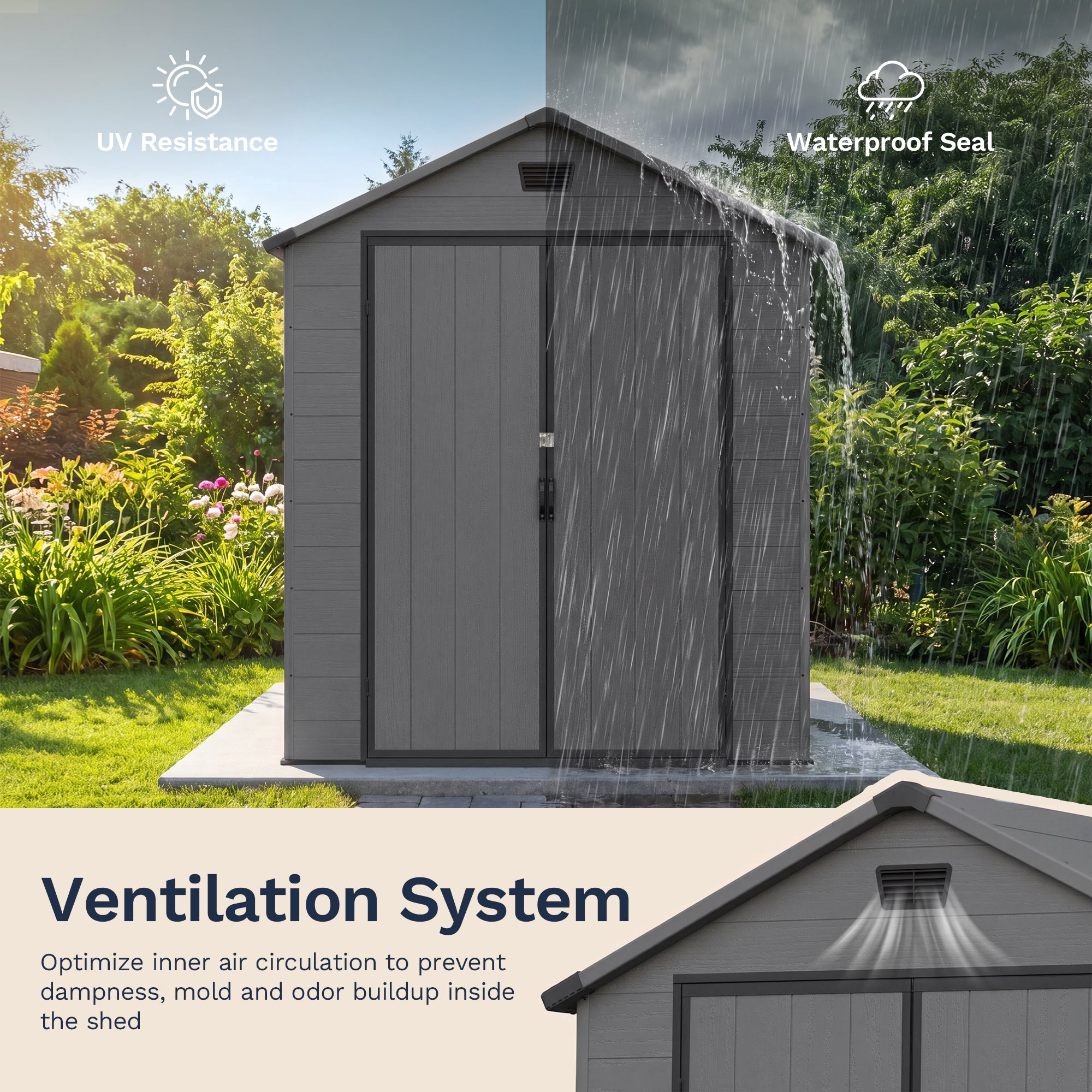 Patiowell 6x10 Plastic Shed with Window, Vent & Sloped Roof, Dark Gray
