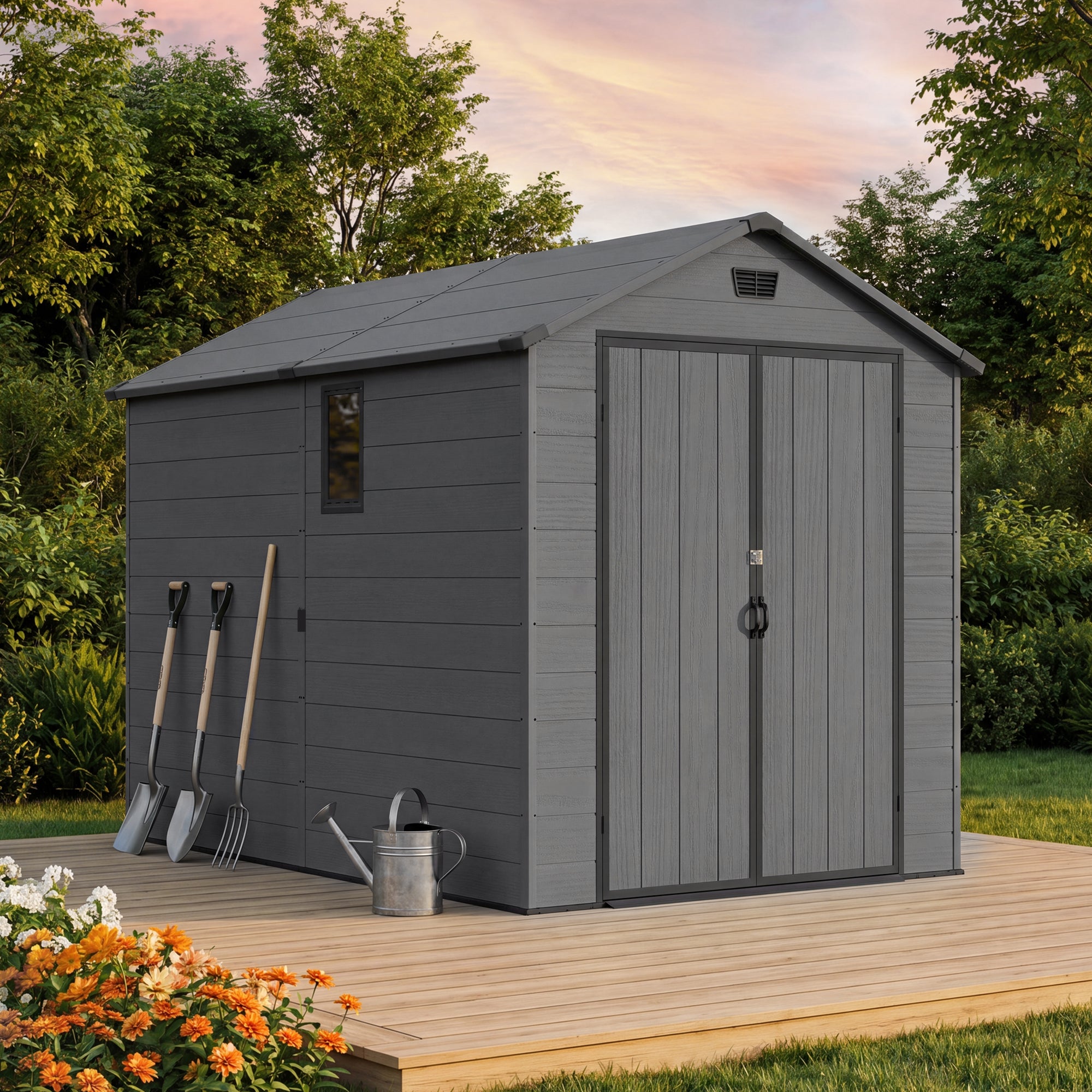 Patiowell 6x10 Plastic Shed with Window, Vent & Sloped Roof, Dark Gray
