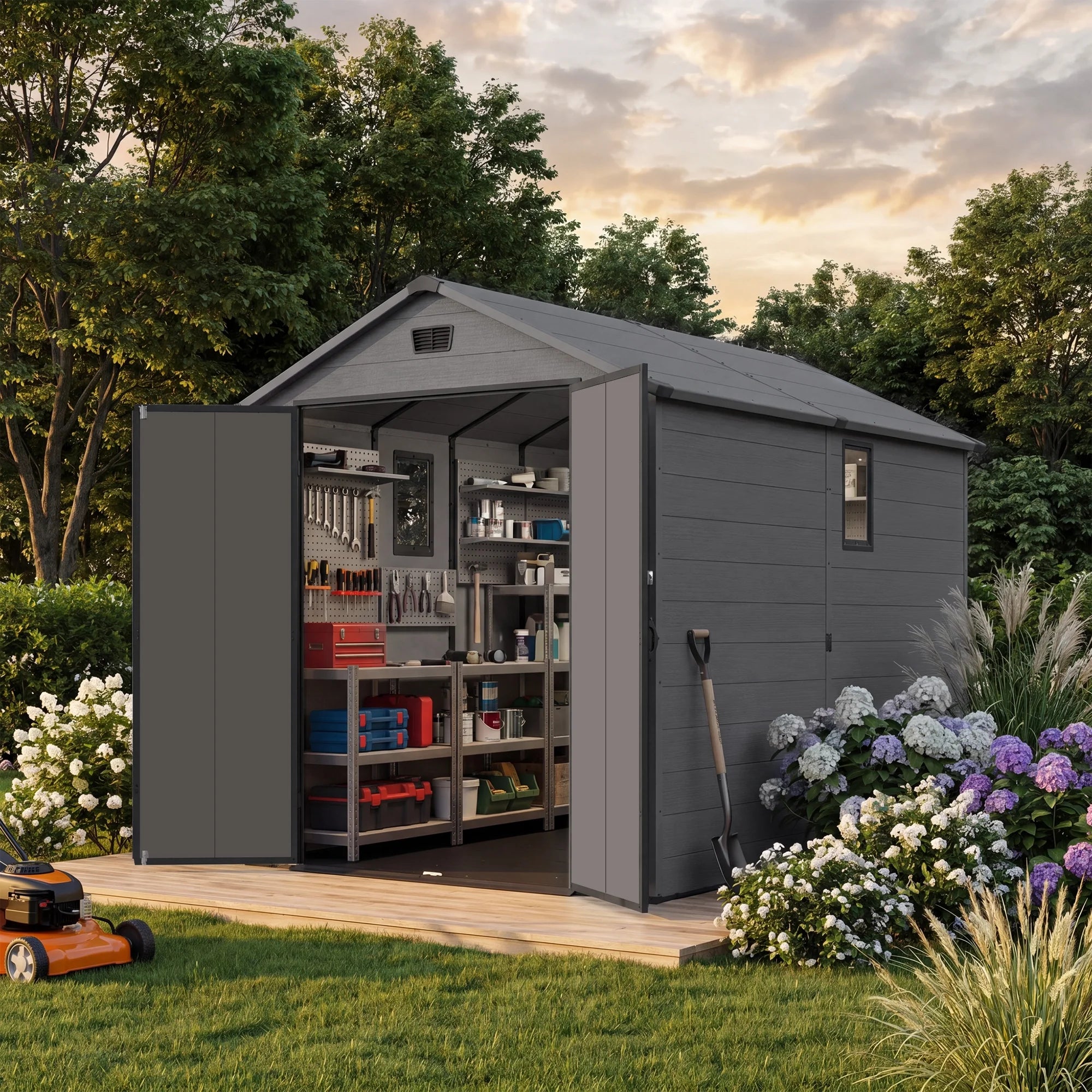 Patiowell 6x10 ft Plastic Shed with Vent, Window & Sloped Roof, Dark Gray