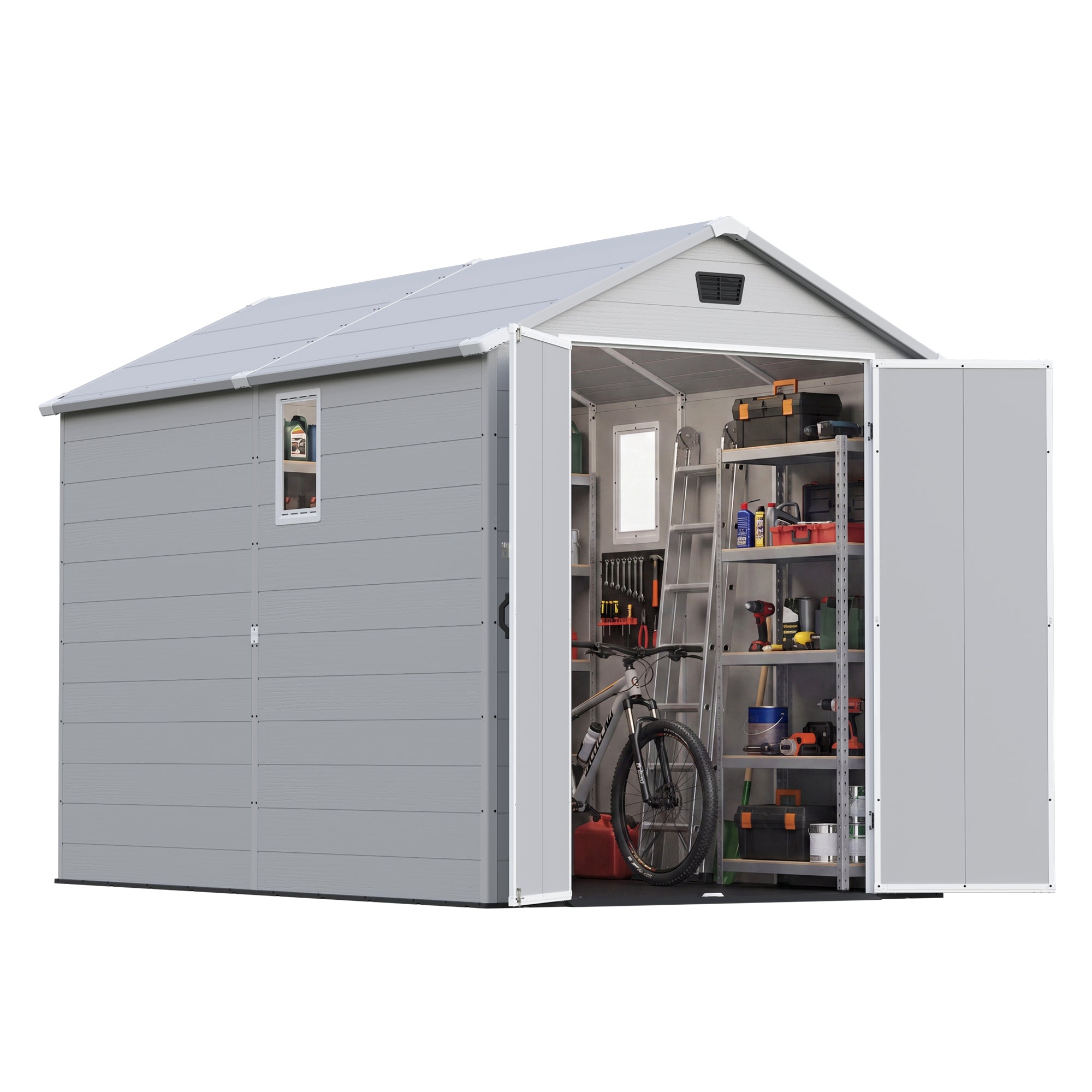 6x10 ft Plastic Shed with Vent, Window & Sloped Roof, Gray | Patiowell