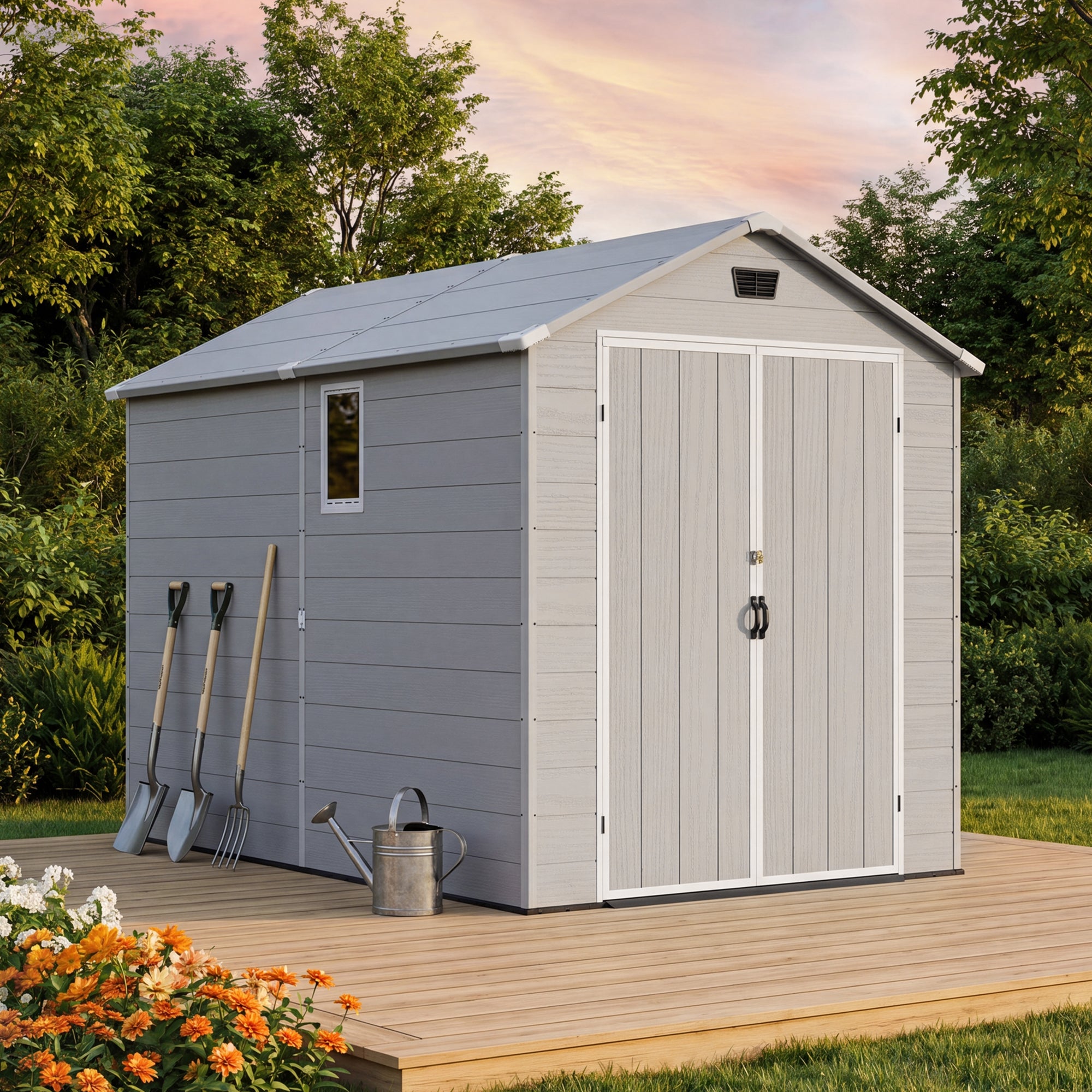 Patiowell 6x10 Plastic Shed with Window, Vent & Sloped Roof, Gray
