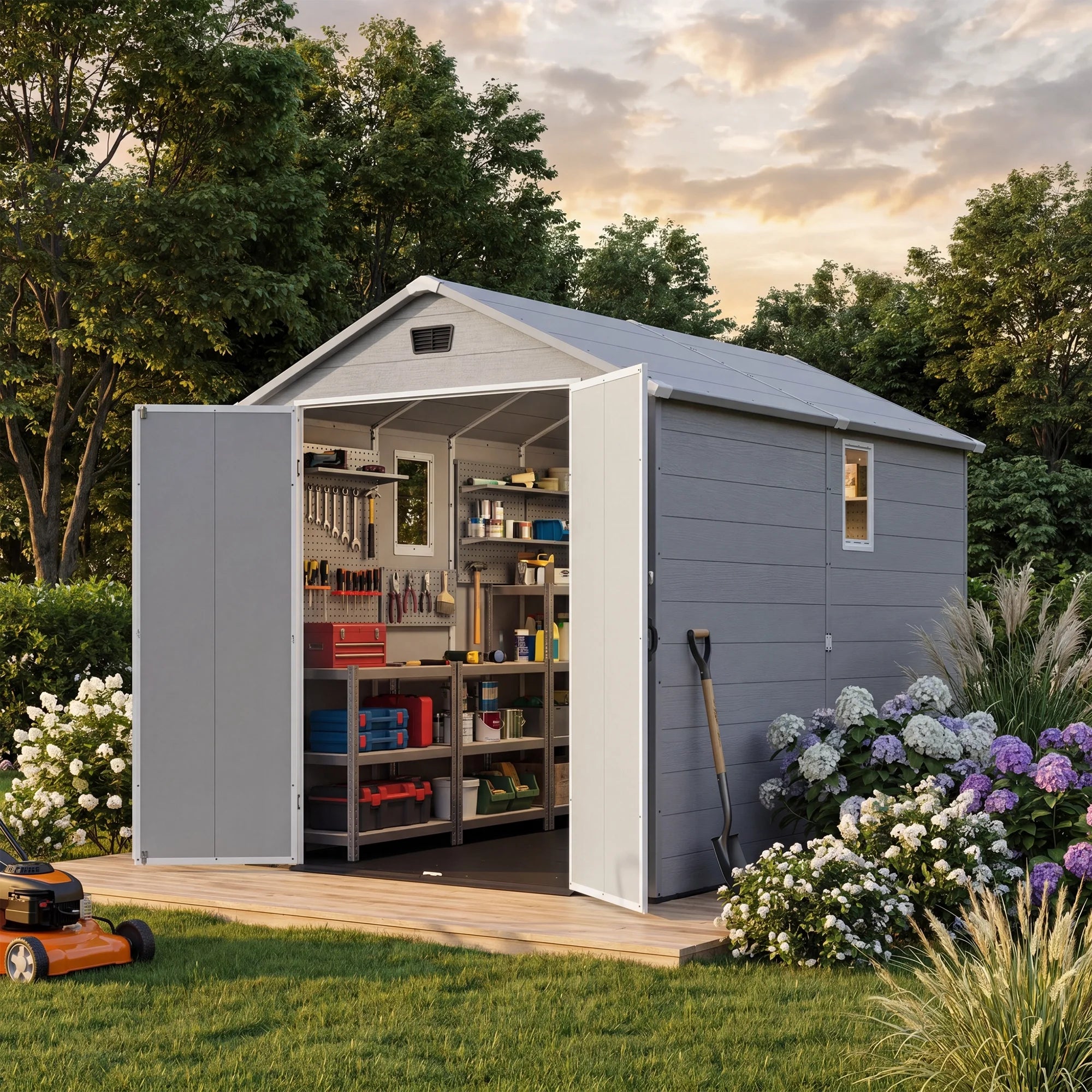 Patiowell 6x10 ft Plastic Shed with Vent, Window & Sloped Roof, Gray