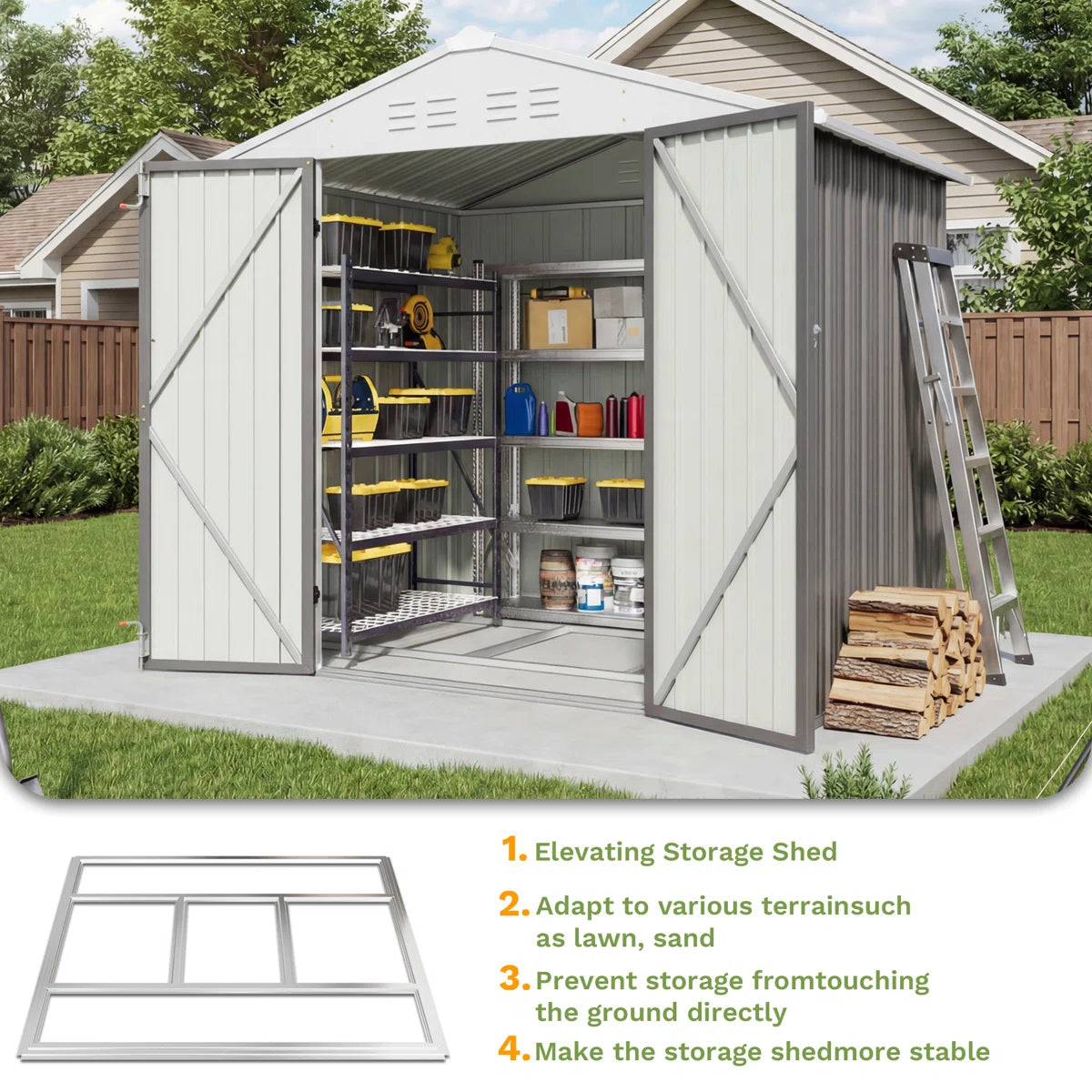 Patiowell 6x4 Metal Shed with Floor Frame, Gray