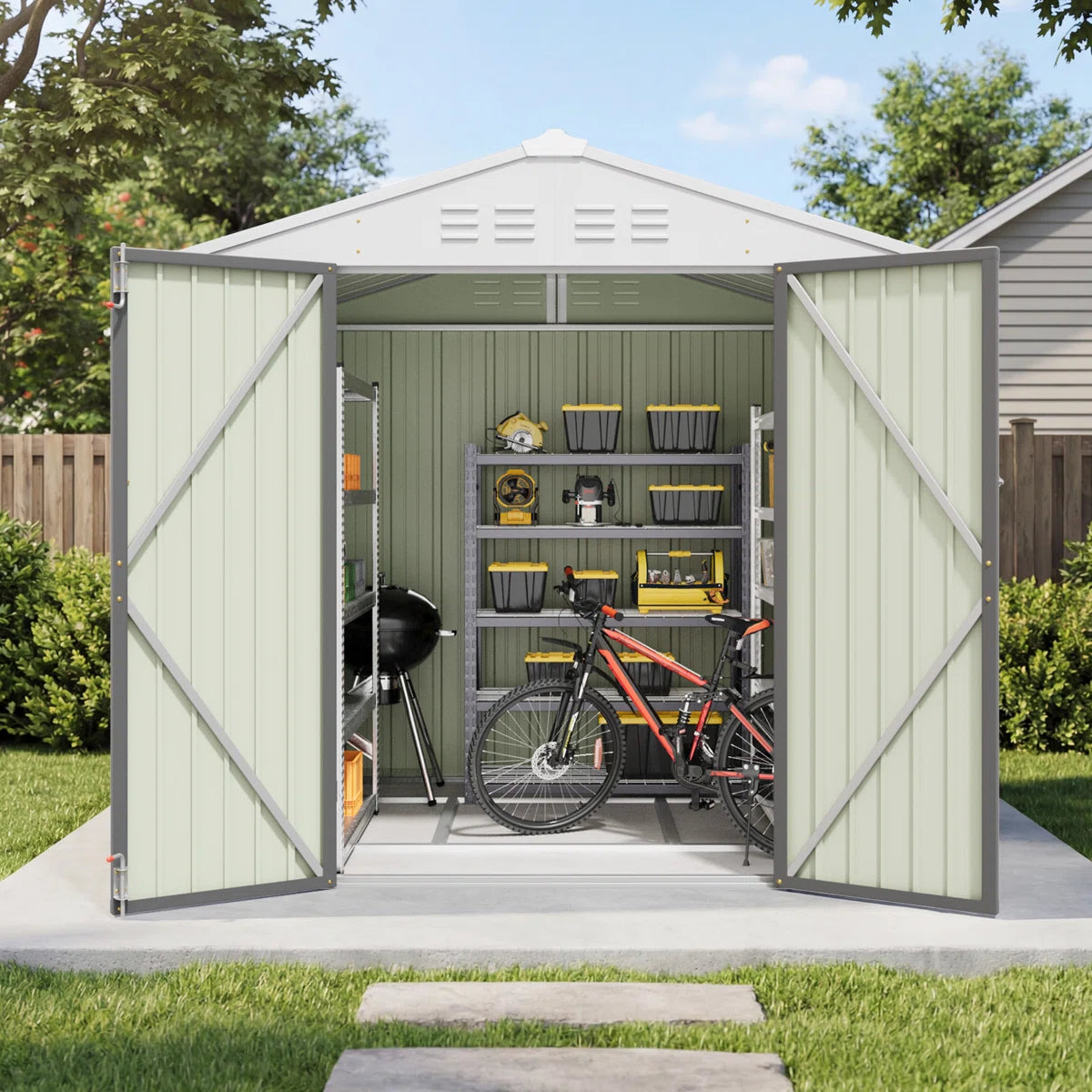 Patiowell 6x4 Metal Shed with Floor Frame, Gray