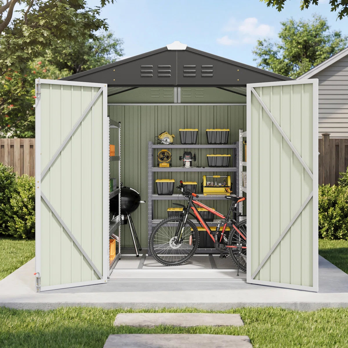 Patiowell 6x4 Metal Shed with Floor Frame, White