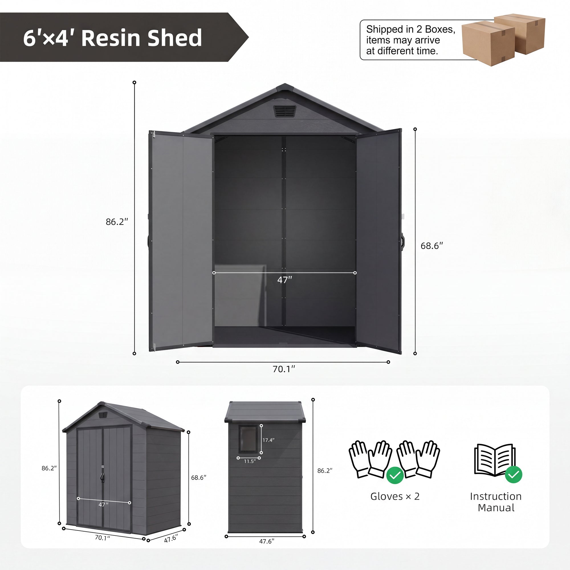 Patiowell 6x4 plastic shed dark gray