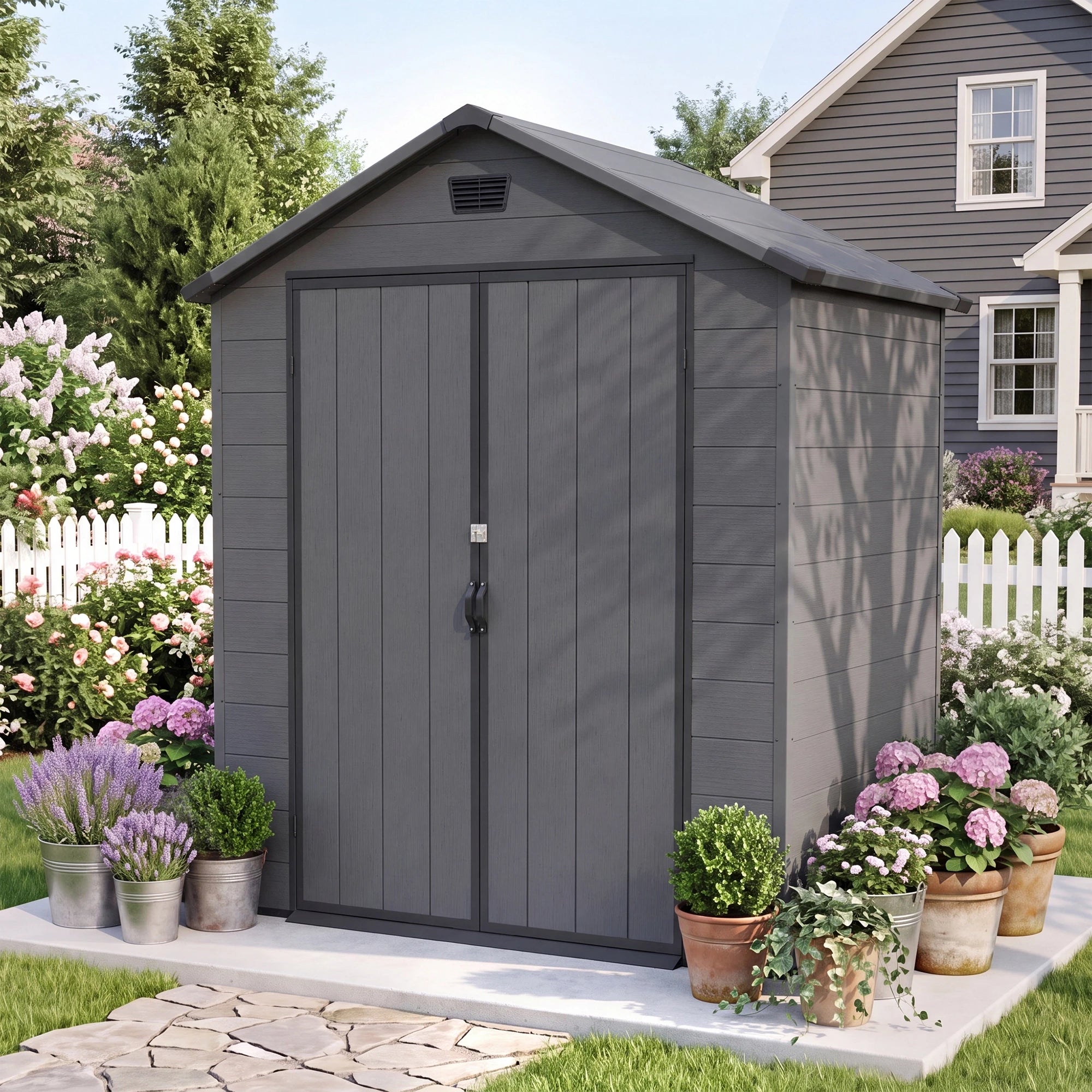 Patiowell 6x4 Plastic Shed with Window, Vent & Sloped Roof, Dark Gray