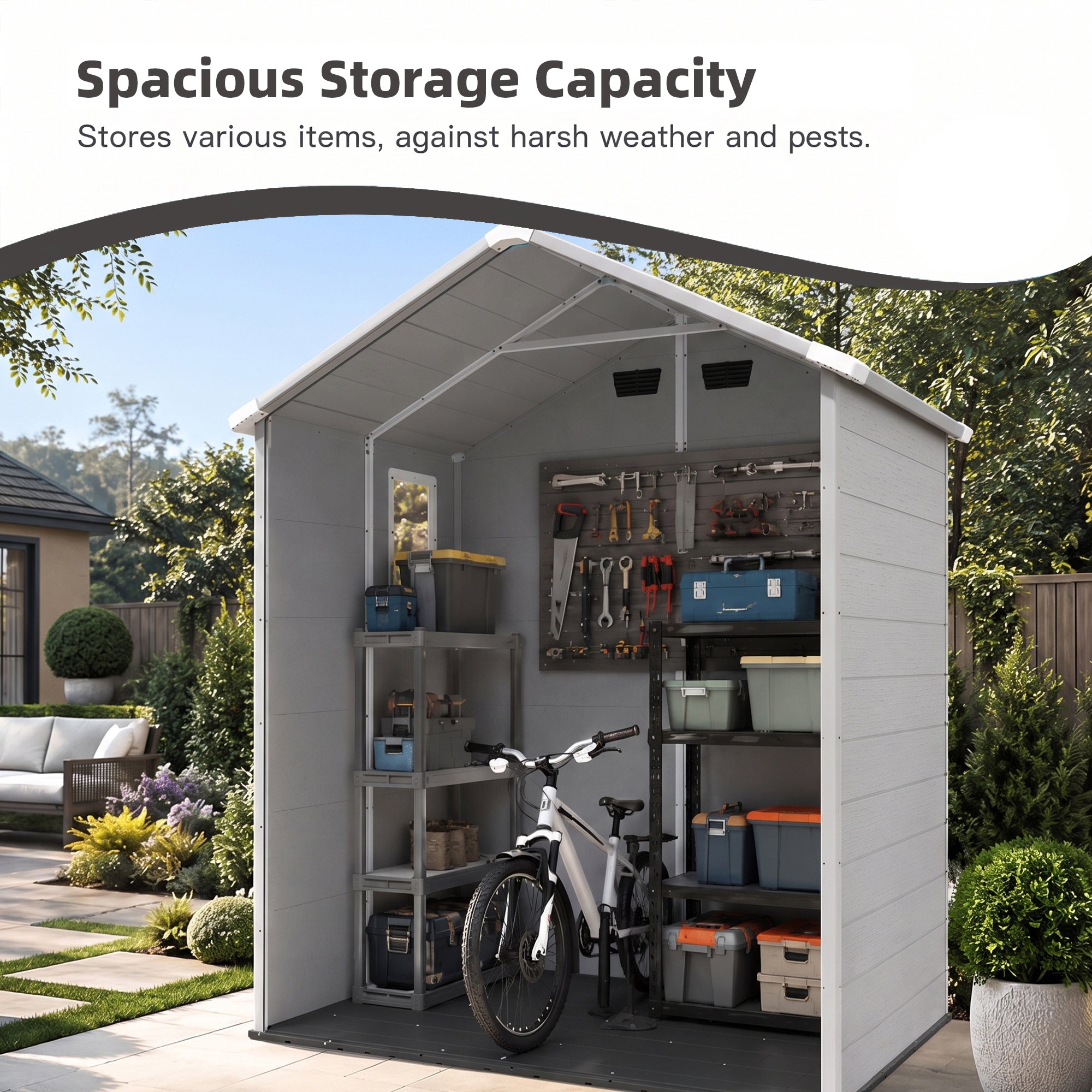 Patiowell 6x4 Plastic Shed with Window, Vent & Sloped Roof, Gray
