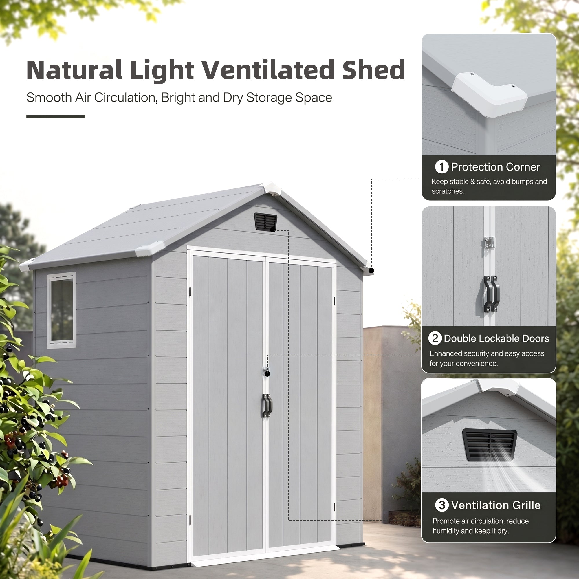 Patiowell 6x4 Plastic Shed with Window, Vent & Sloped Roof, Gray
