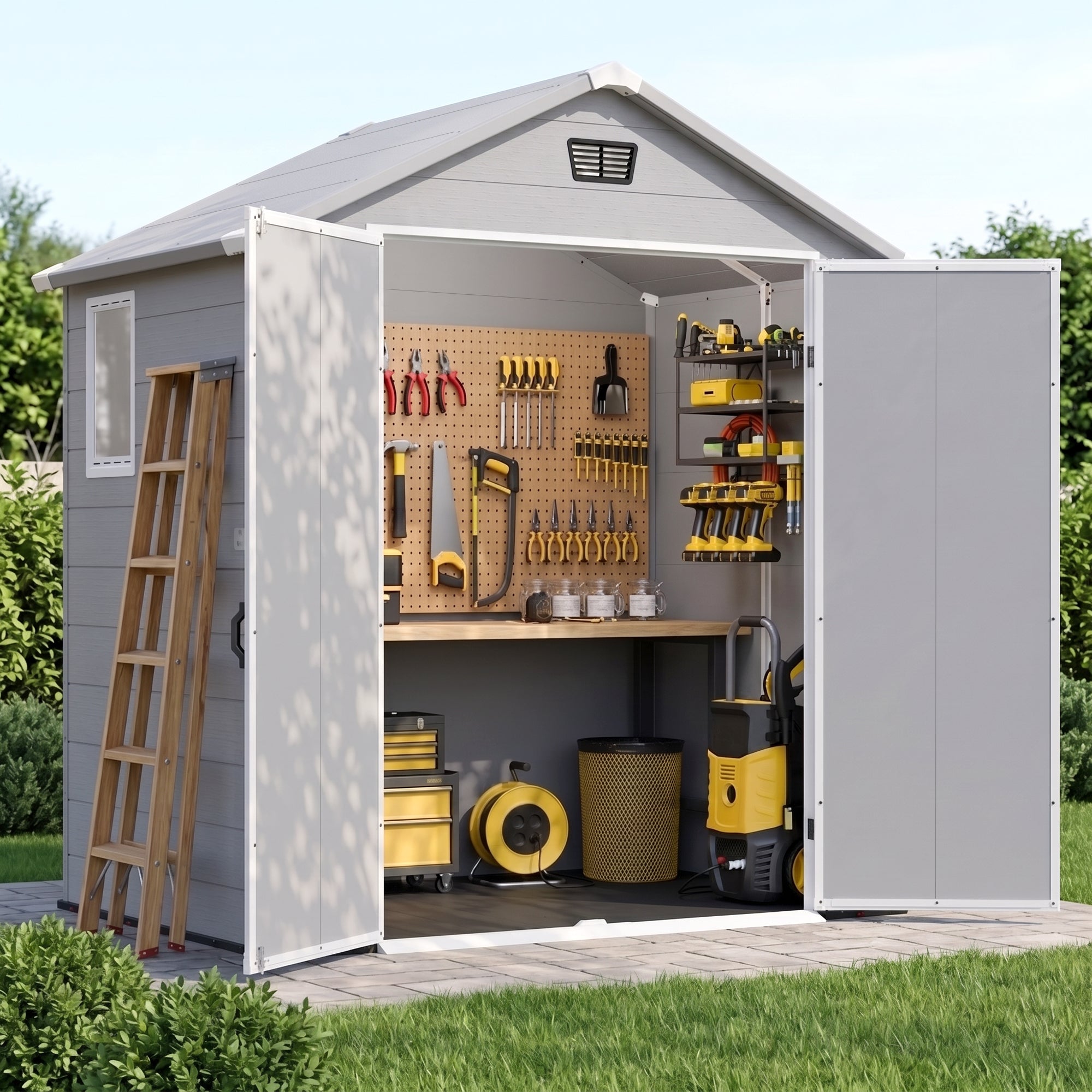 Patiowell 6x4 Plastic Shed with Window, Vent & Sloped Roof, Gray