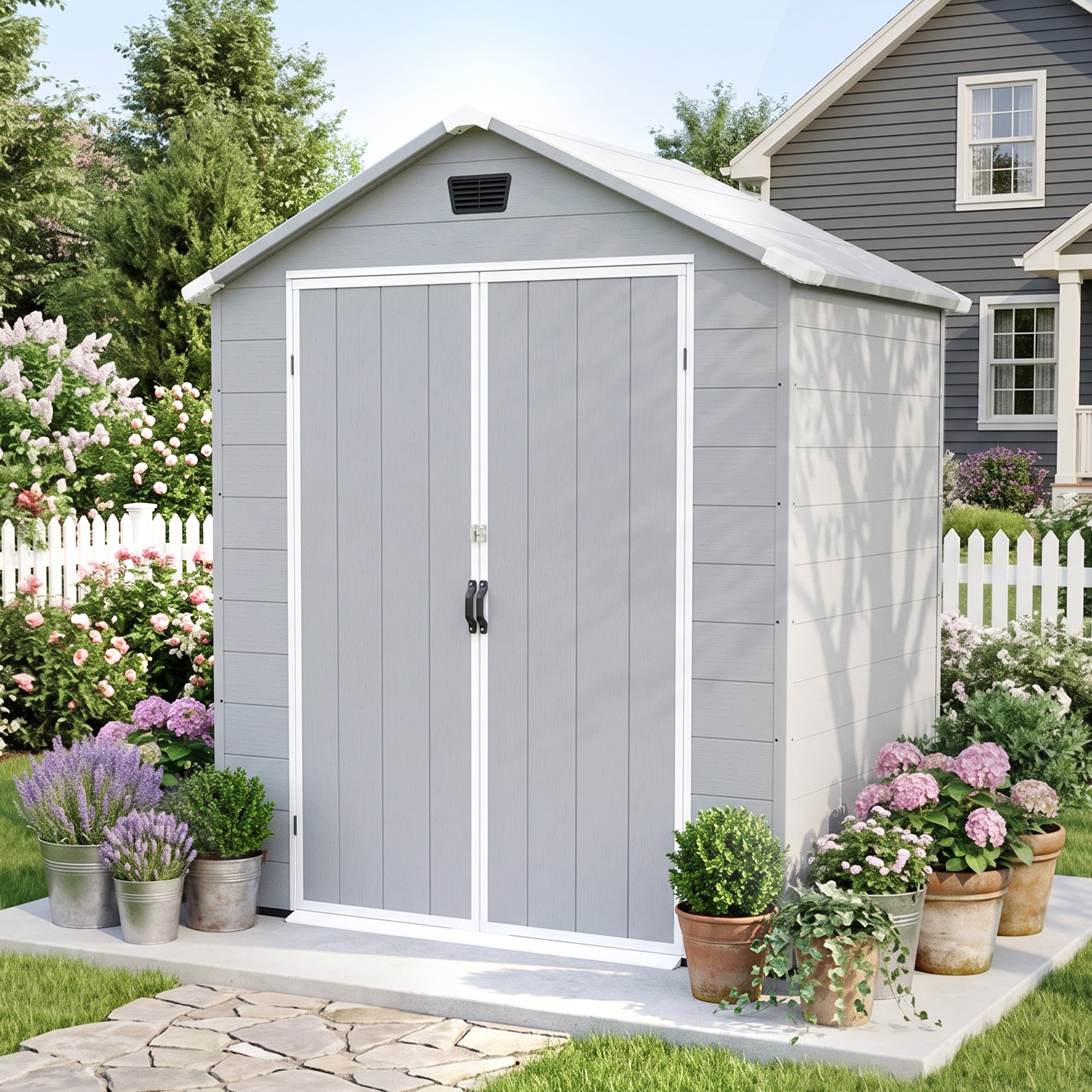 Patiowell 6x4 Plastic Shed with Window, Vent & Sloped Roof, Gray
