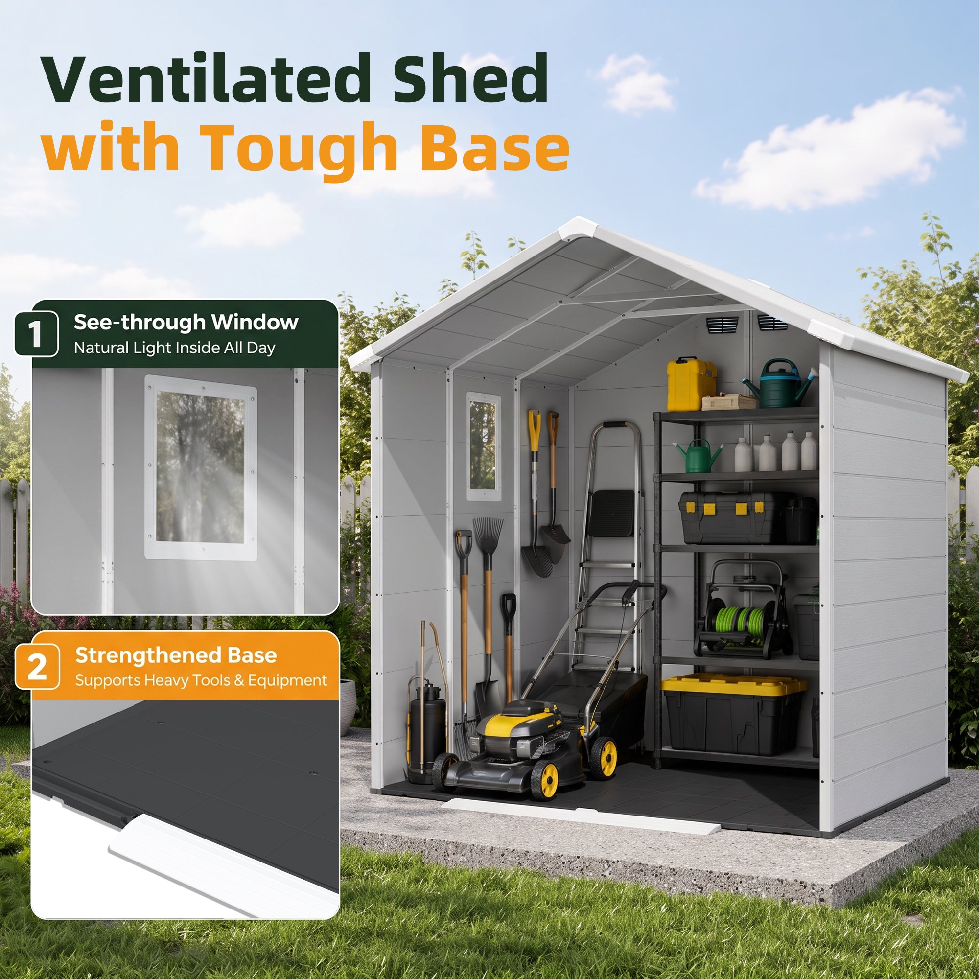 Patiowell 6x6 Plastic Shed with Window, Vent & Sloped Roof, Gray
