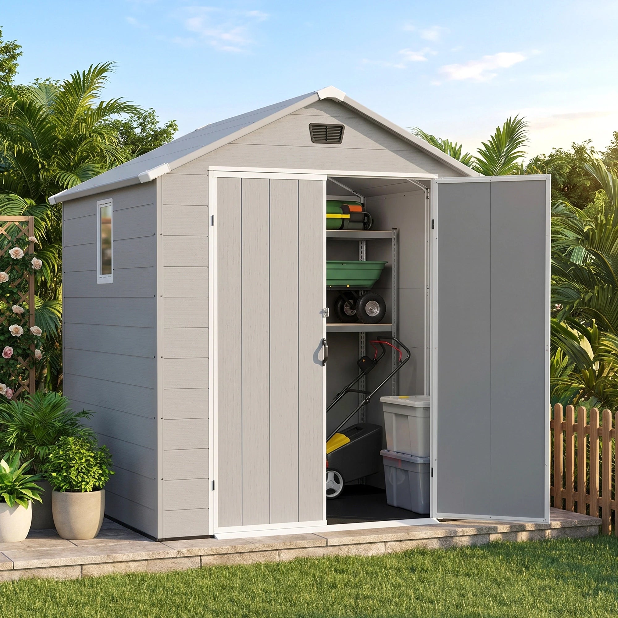 Patiowell 6x6 ft Plastic Shed with Vent, Window & Sloped Roof, Gray