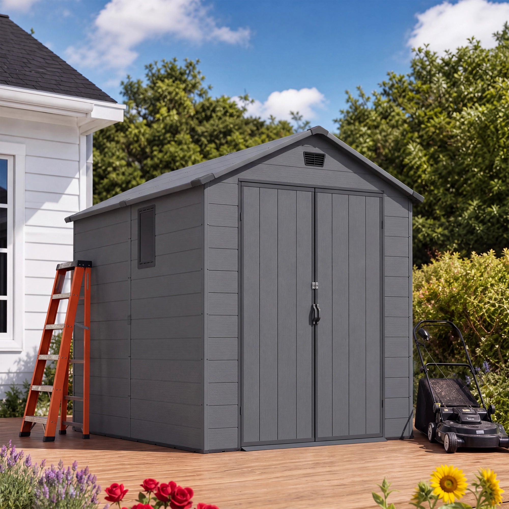 Patiowell 6x8 ft Plastic Shed with Vent, Window & Sloped Roof, Dark Gray