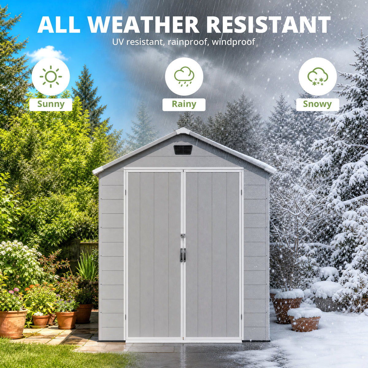 Patiowell 6x8 ft Plastic Shed with Vent, Window & Sloped Roof, Light Gray