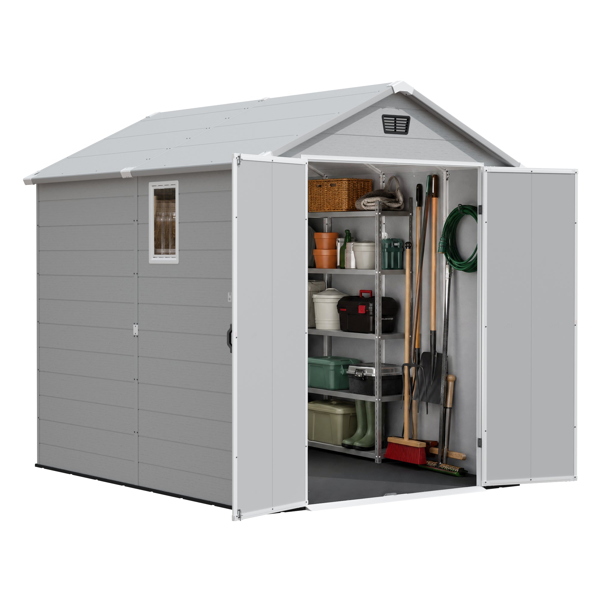 Patiowell 6x8 ft Plastic Shed with Vent, Window & Sloped Roof, Light Gray