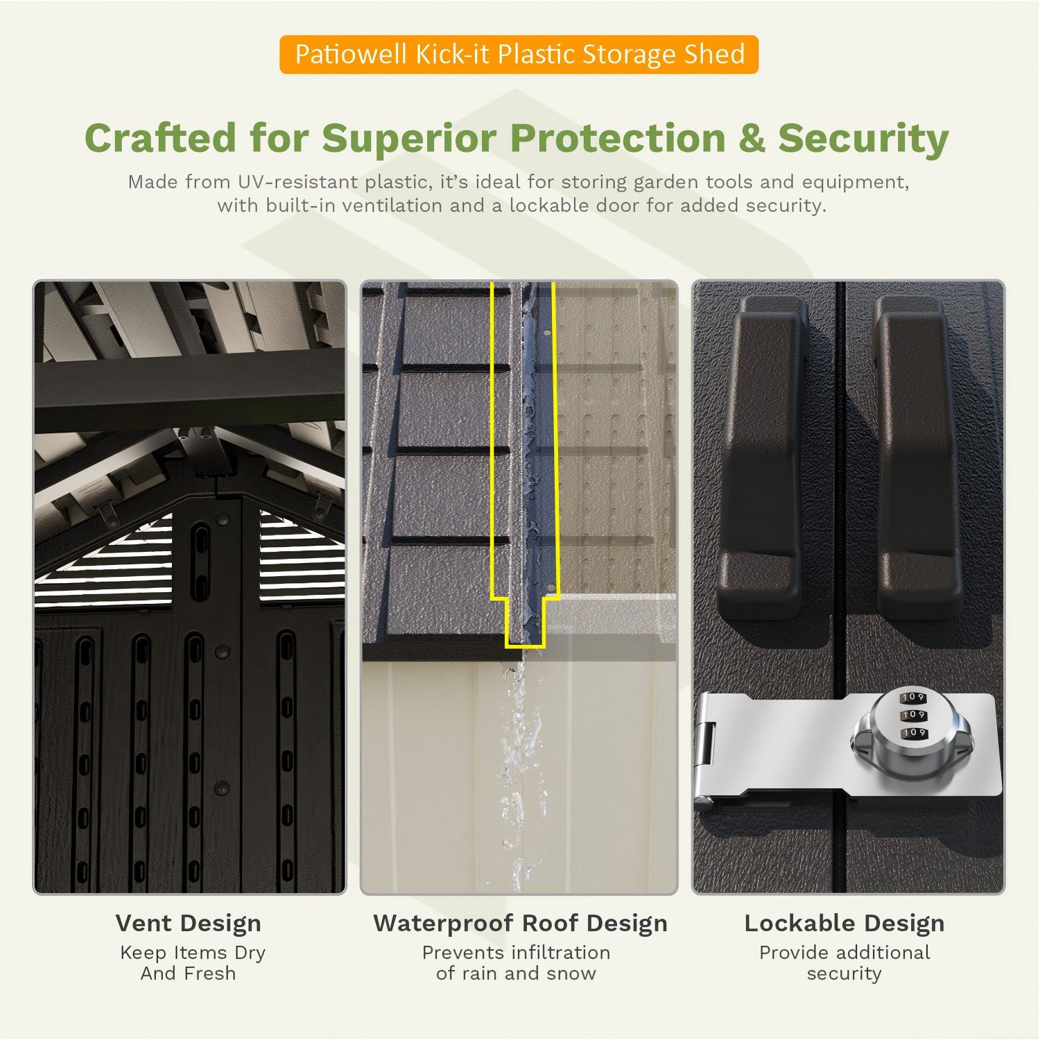 Kick-it 8x10 Plastic Storage Shed with Floor, Brown