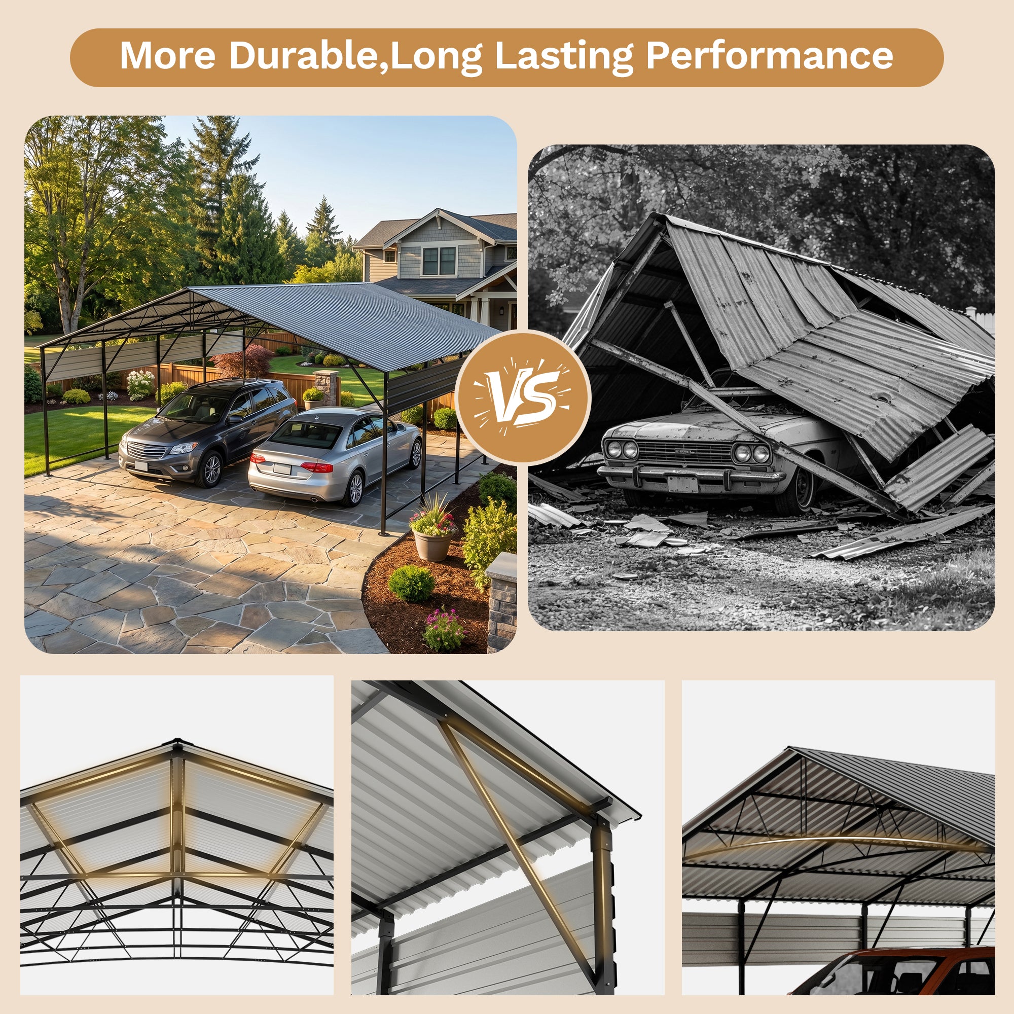 Patiowell 20x20 ft Outdoor Metal Carport, Black