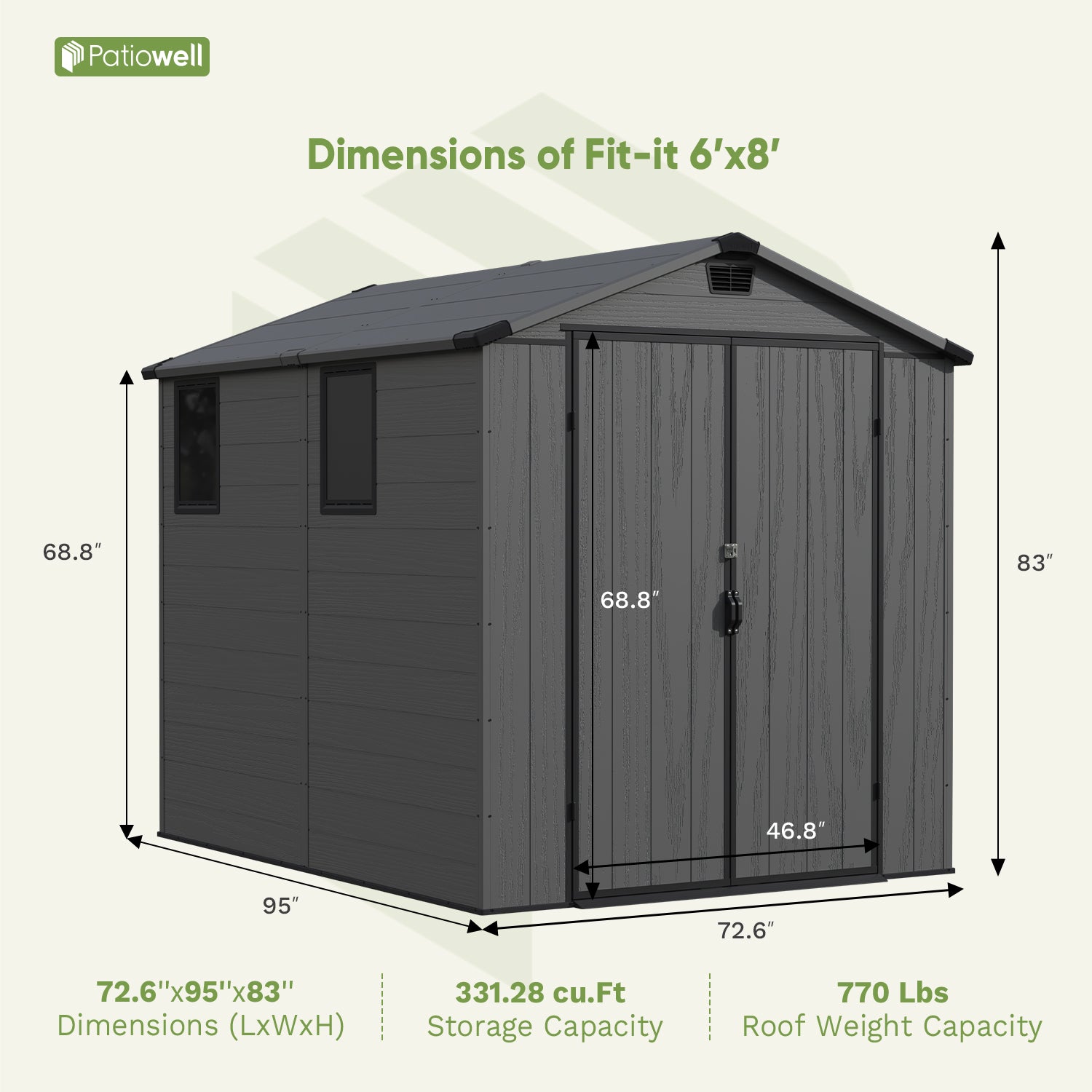 Patiowell 6x8 FTOutdoor Storage Shed 672