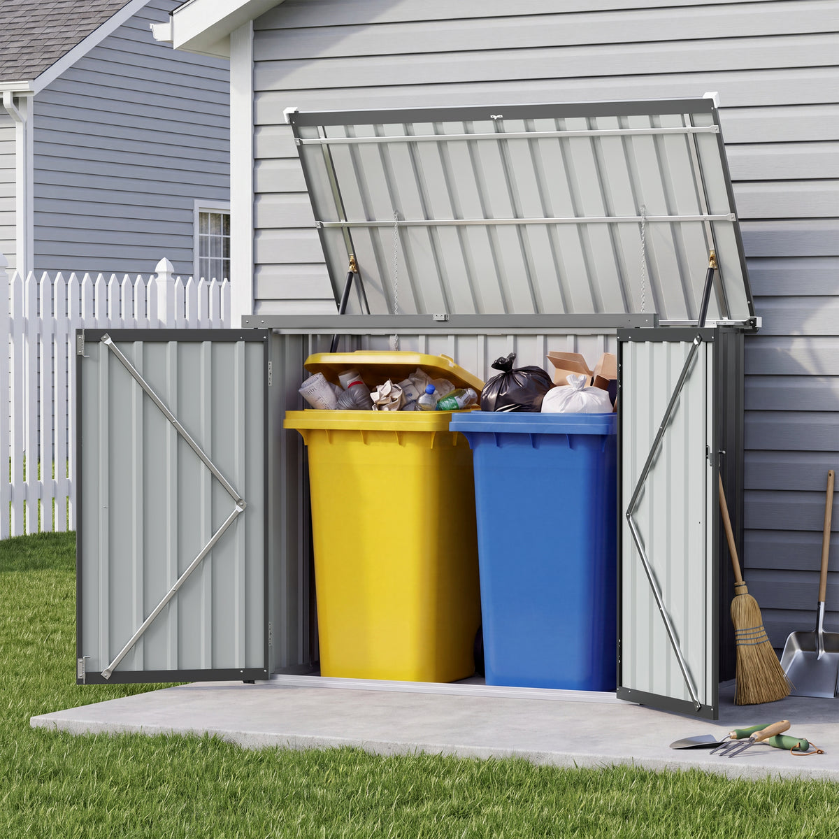 Patiowell 5x2.6ft Trash Can Storage Shed Metal Shed with Double Doors, Black