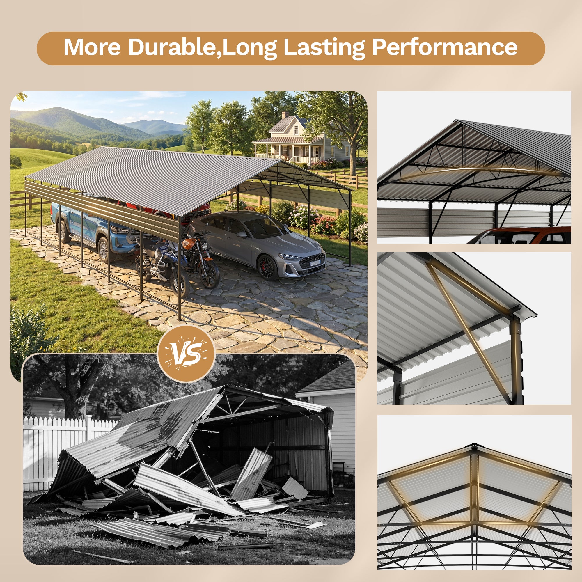 Patiowell 20x30 ft Outdoor Metal Carport, Black