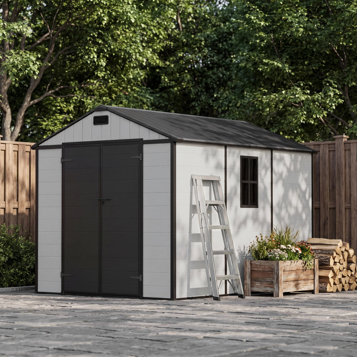 Patiowell 8x10 Plastic Storage Shed with Window and Lockable Door, Gray