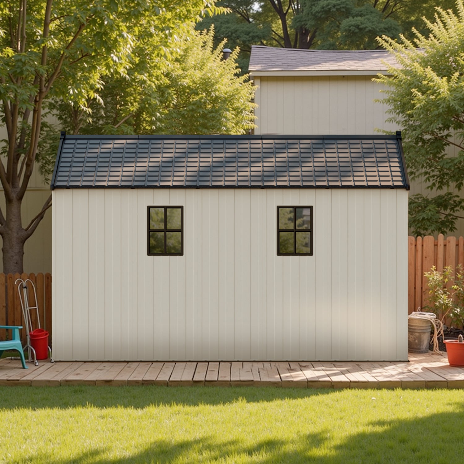 Patiowell Kick-it 8x12 Plastic Storage Shed with Floor, Gray & Beige