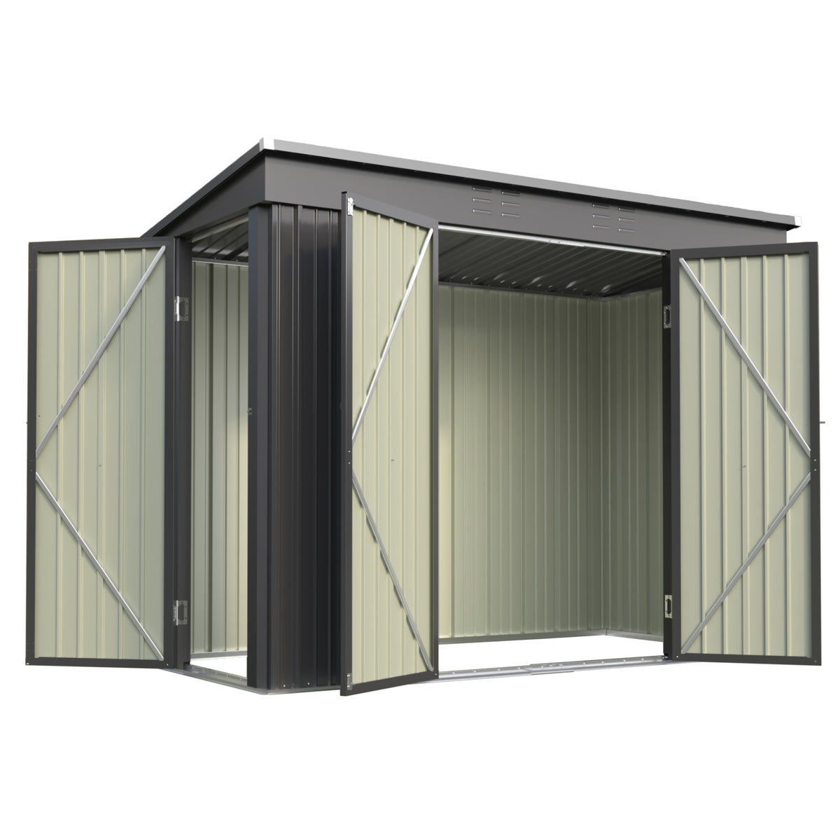 Patiowell 8x4ft Metal Shed with 3 Lockable Doors, Black
