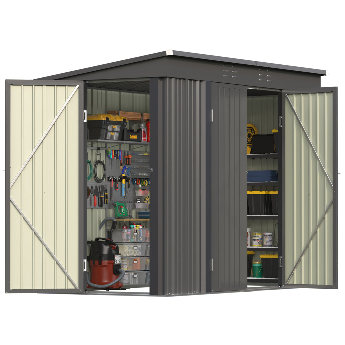 Patiowell 8x4ft Metal Shed with 3 Lockable Doors, Black