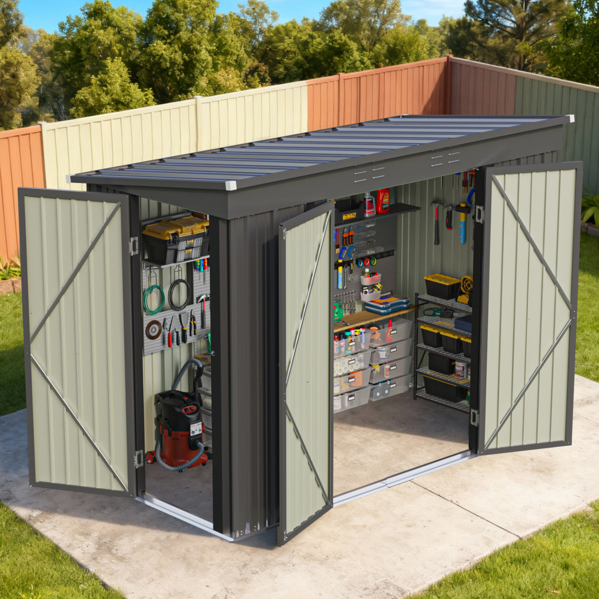 Patiowell 8x4ft Metal Shed with 3 Lockable Doors, Black
