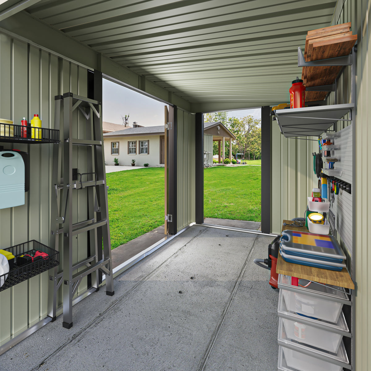 Patiowell 8x4ft Metal Shed with 3 Lockable Doors, Brown