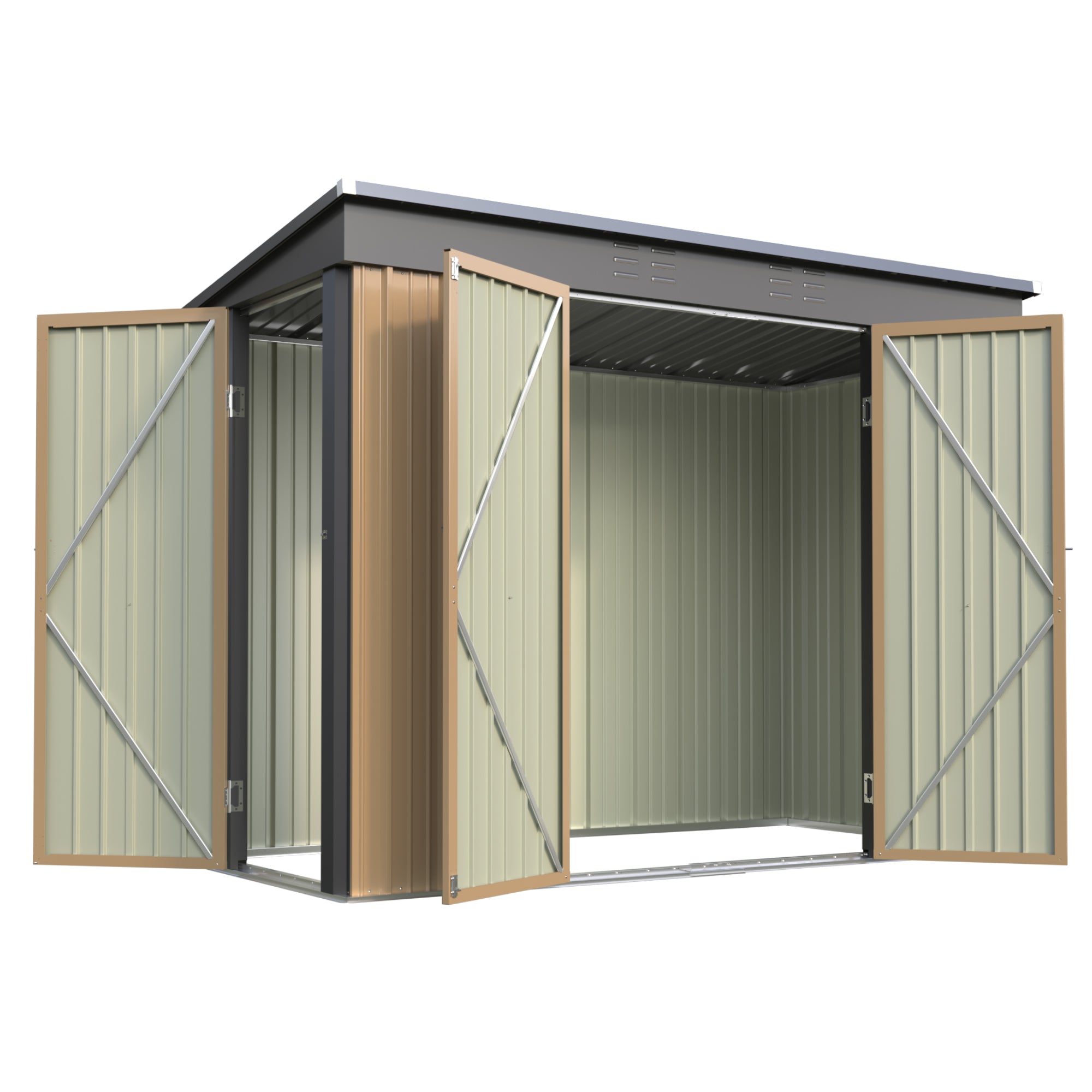 Patiowell 8x4ft Metal Shed with 3 Lockable Doors, Brown