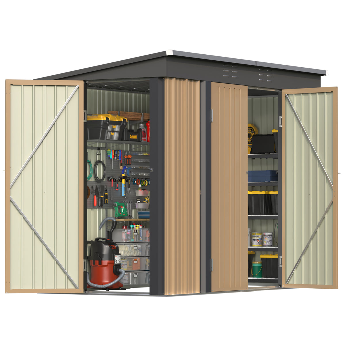 Patiowell 8x4ft Metal Shed with 3 Lockable Doors, Brown