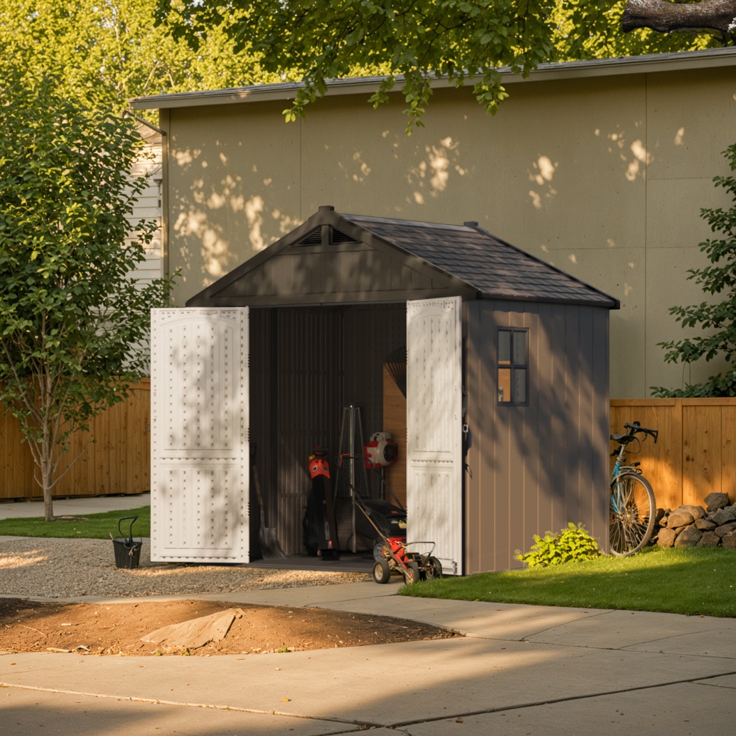 Kick-it 8x6 Plastic Storage Shed with Floor, Brown