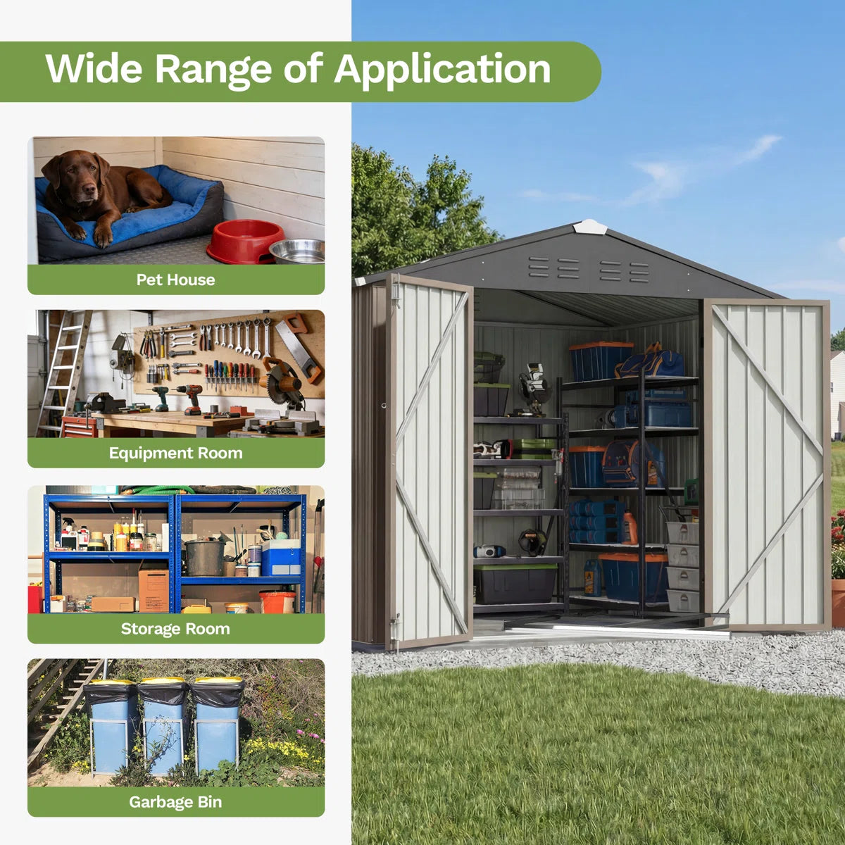 Patiowell 8x6 Metal Shed with Floor Frame, Brown