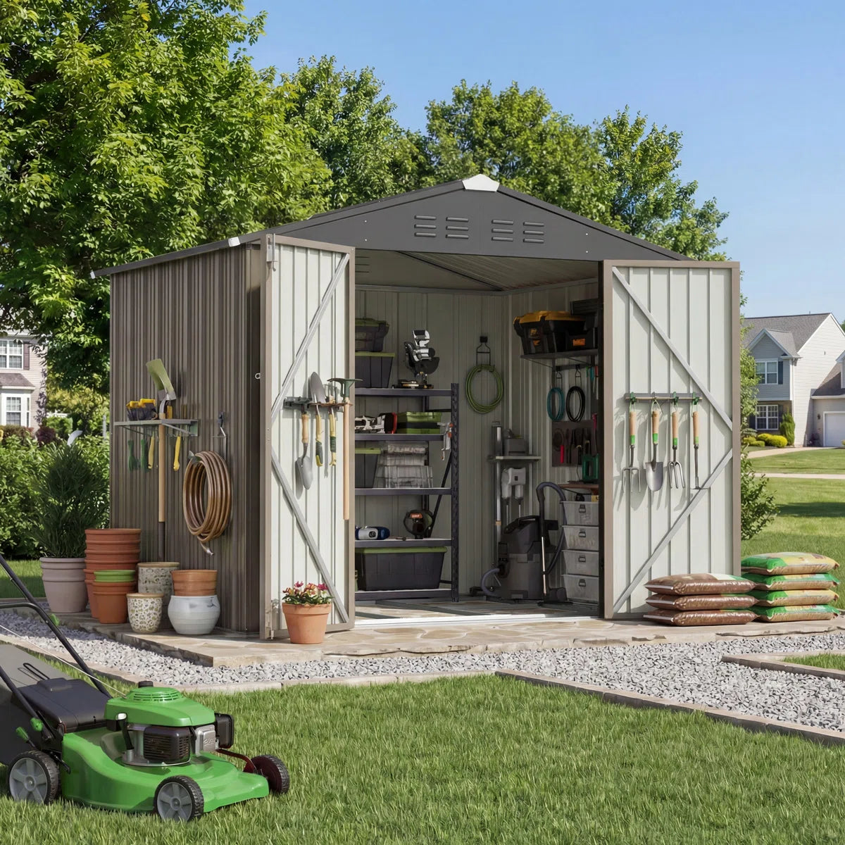 Patiowell 8x6 Metal Shed with Floor Frame, Brown