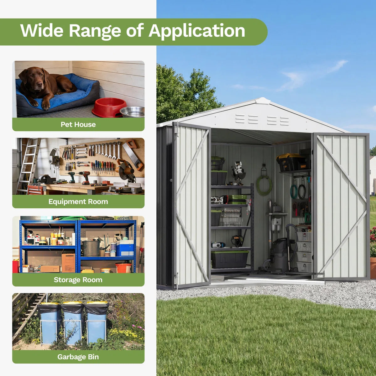 Patiowell 8x6 Metal Shed with Floor Frame, Gray