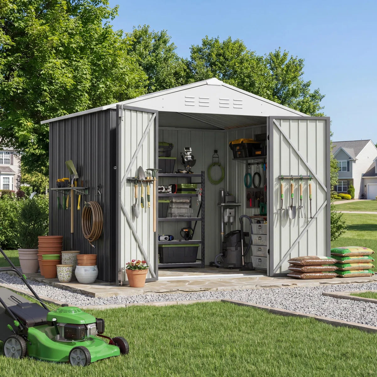 Patiowell 8x6 Metal Shed with Floor Frame, Gray