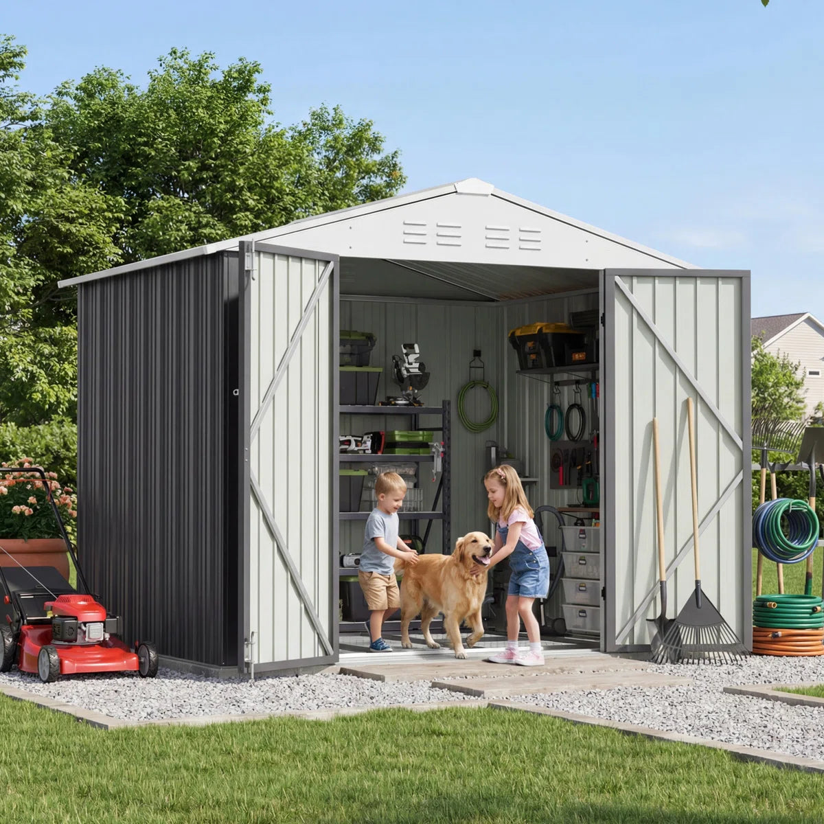 Patiowell 8x6 Metal Shed with Floor Frame, Gray