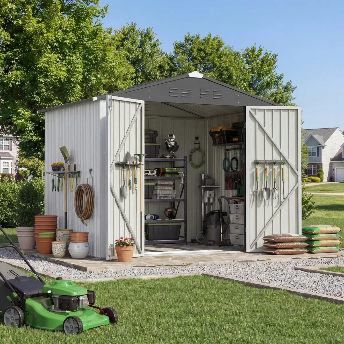 Patiowell 8x6 Metal Shed with Floor Frame, White
