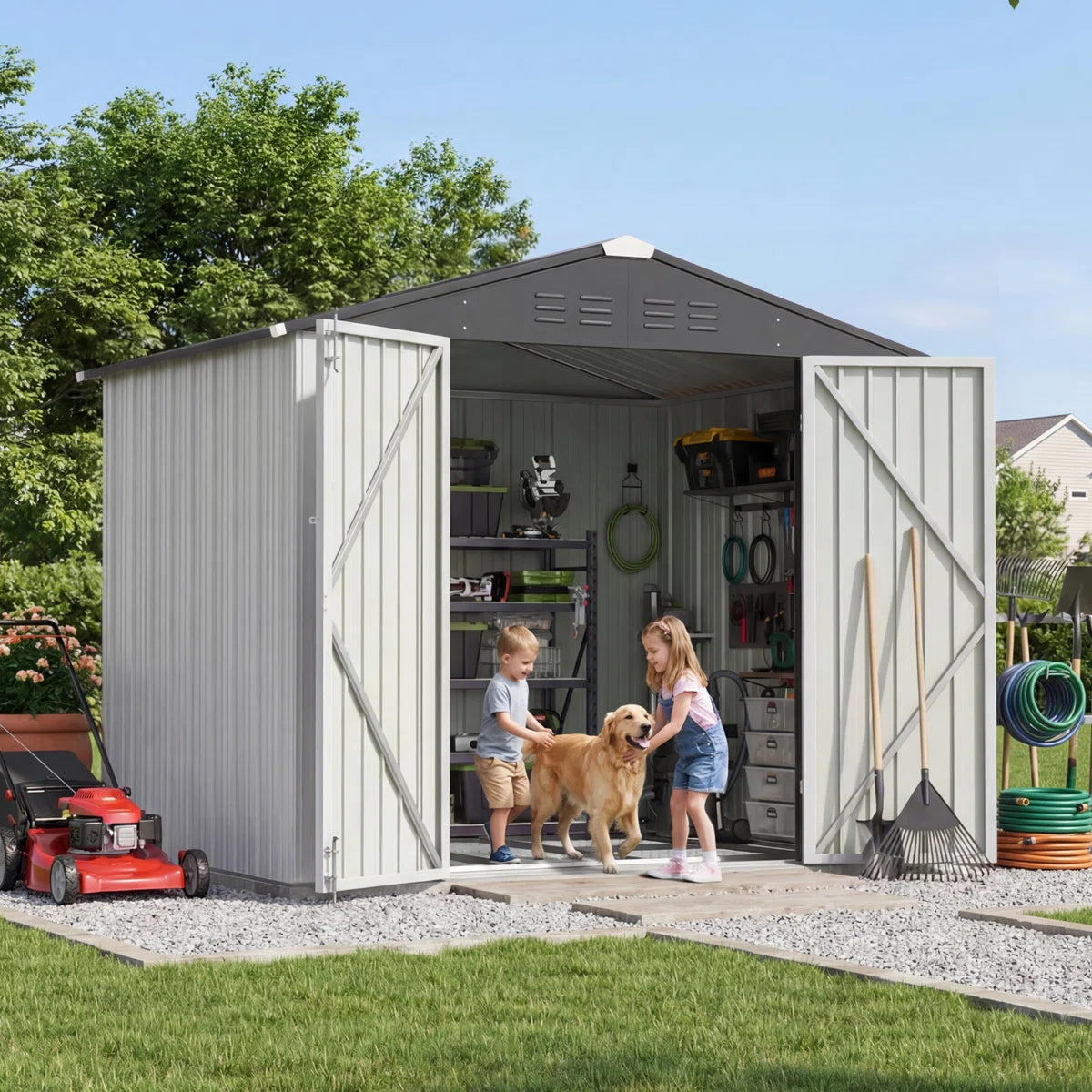 Patiowell 8x6 Metal Shed with Floor Frame, White