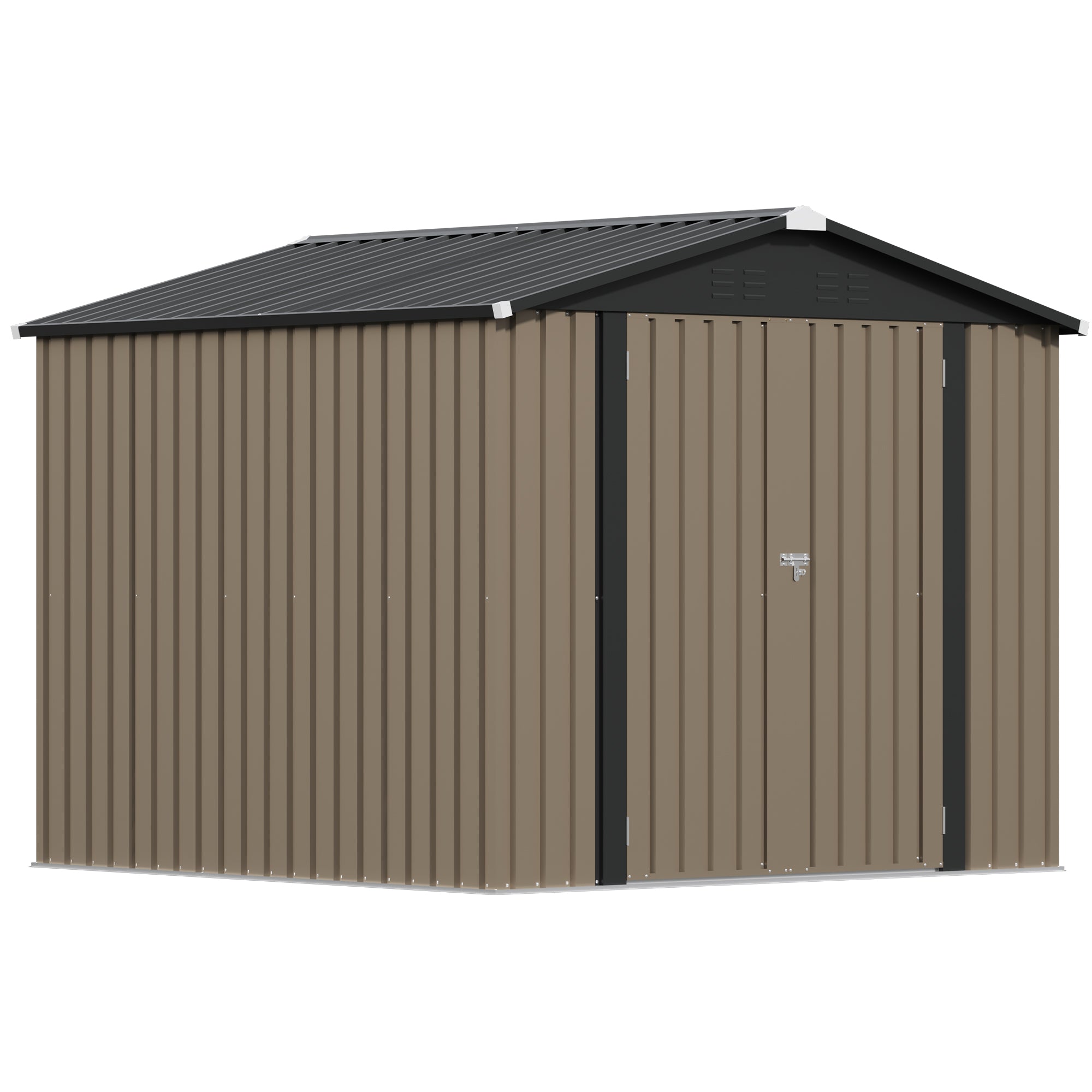Patiowell 8x8ft Metal Shed with Lockable Doors, Brown