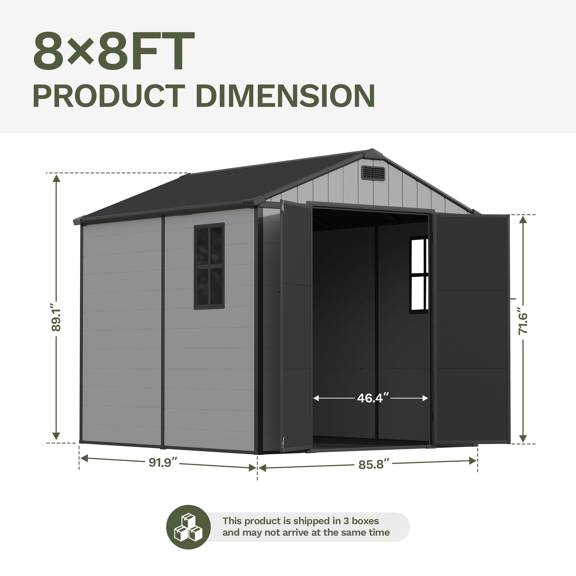 Patiowell 8x8 Plastic Storage Shed with Window and Lockable Door, Gray