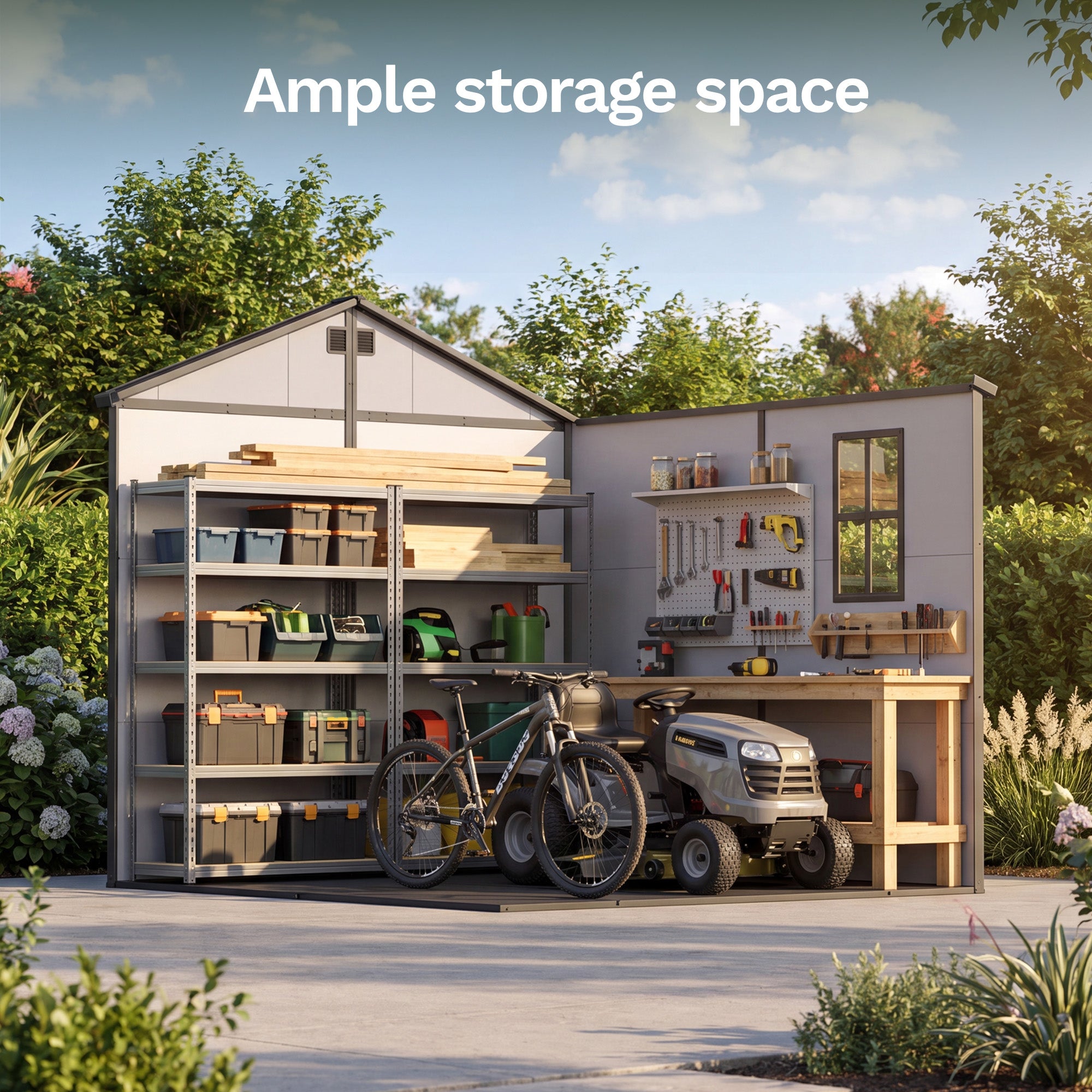Patiowell 8x8 Plastic Storage Shed with Window and Lockable Door, Gray