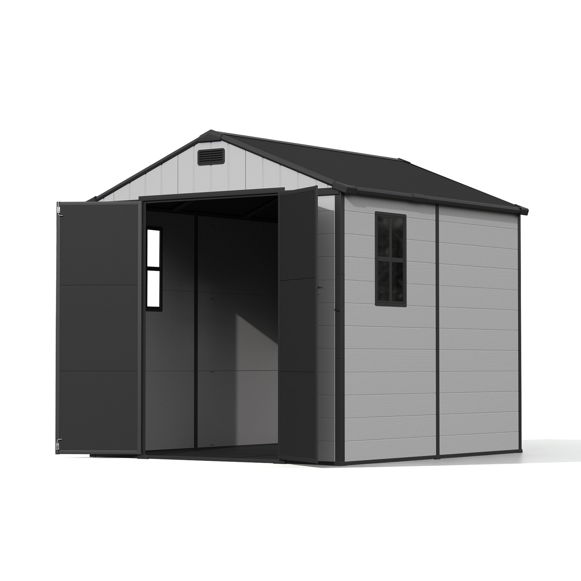 Patiowell 8x8 Plastic Storage Shed with Window and Lockable Door, Gray