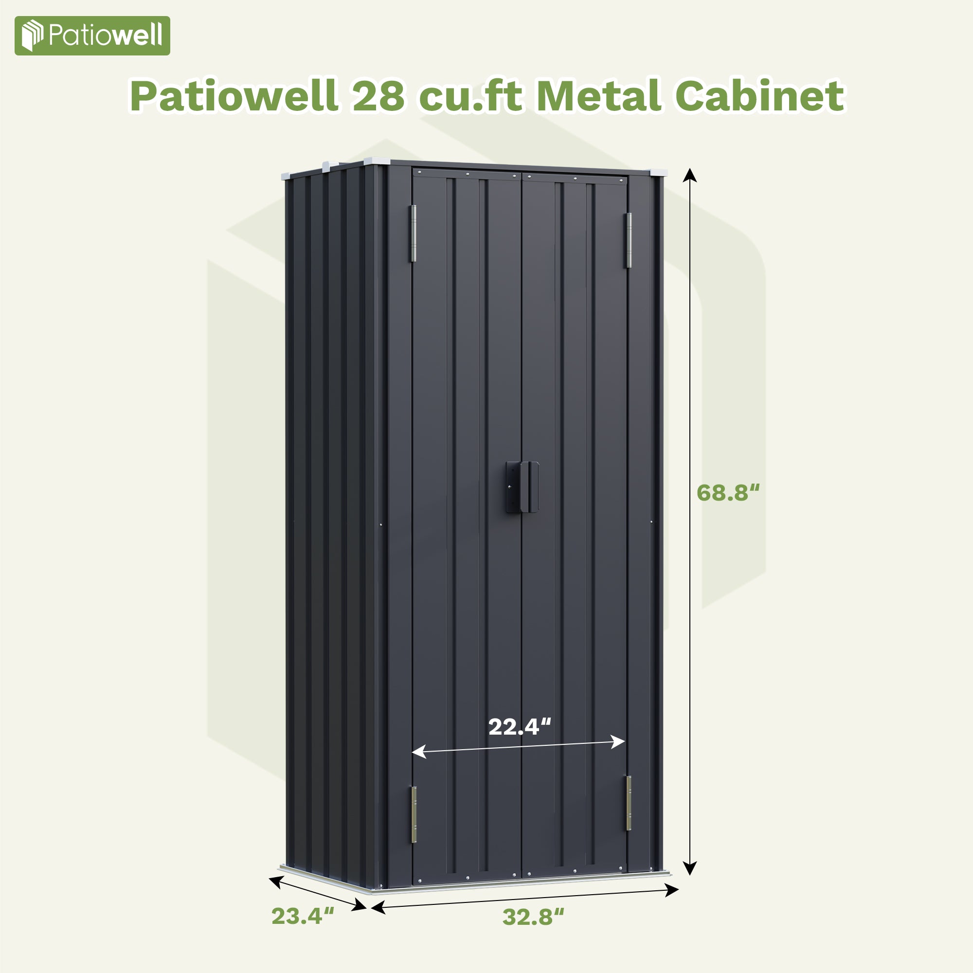 Patiowell, 26cu.ft Tall Black Steel Shed with 3-Tier Shelves - Vertical Organizer Shed for Garden/Tools