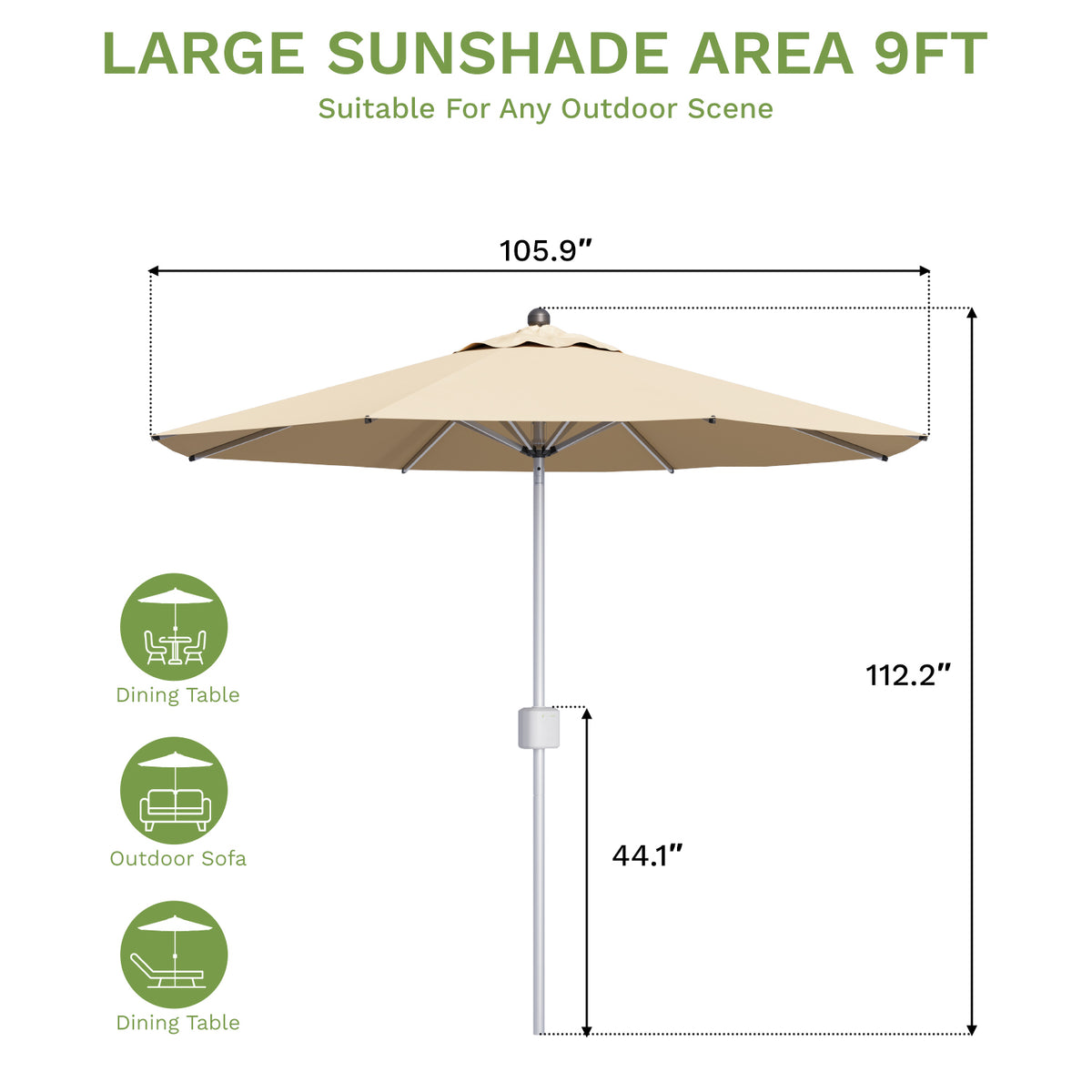 Patiowell Beige 9ft Patio Umbrella Remote Control