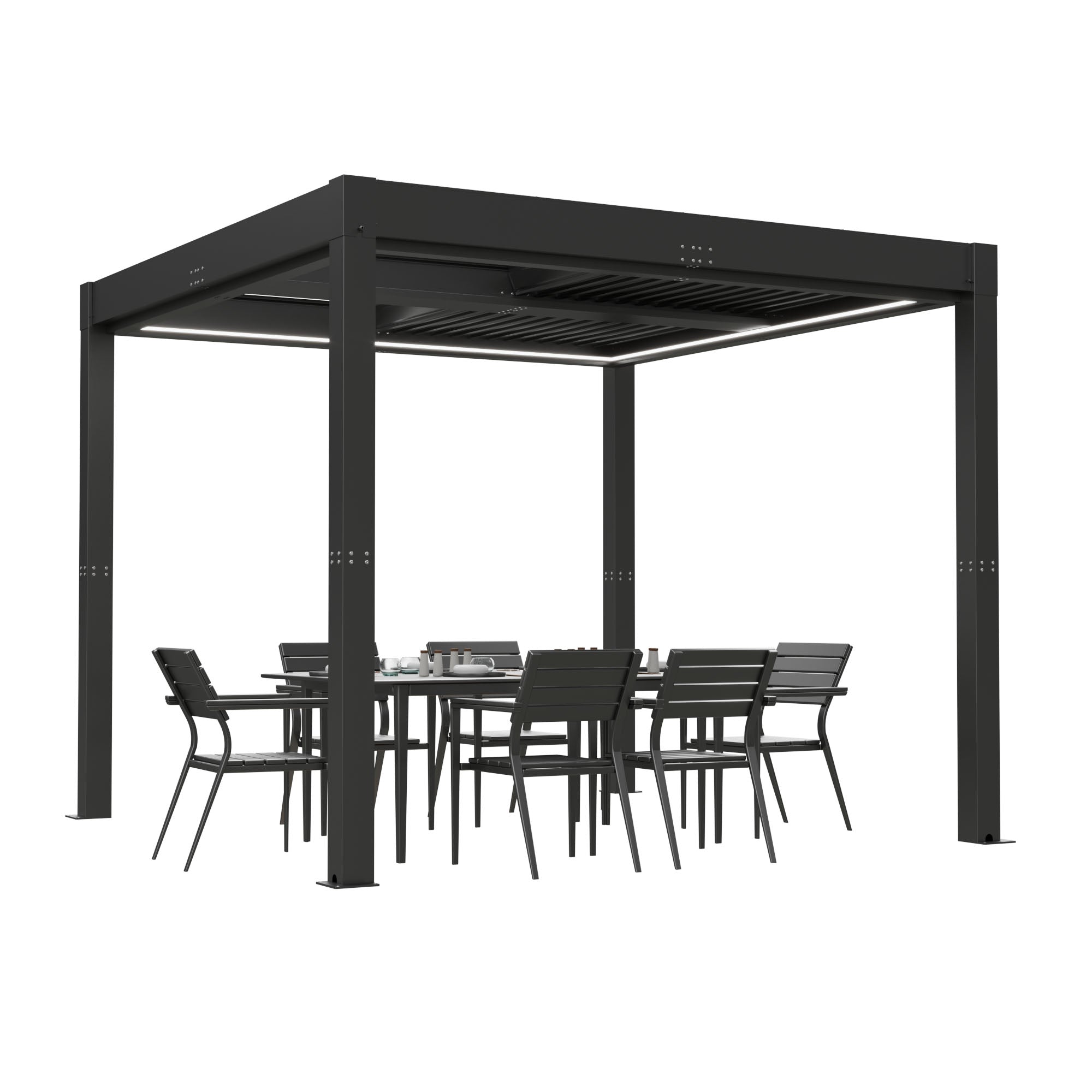 patiowell-10x10-ft-louvered-pergola-electric-outdoor-aluminum-pergola-with-led-lights-gray
size:10x10